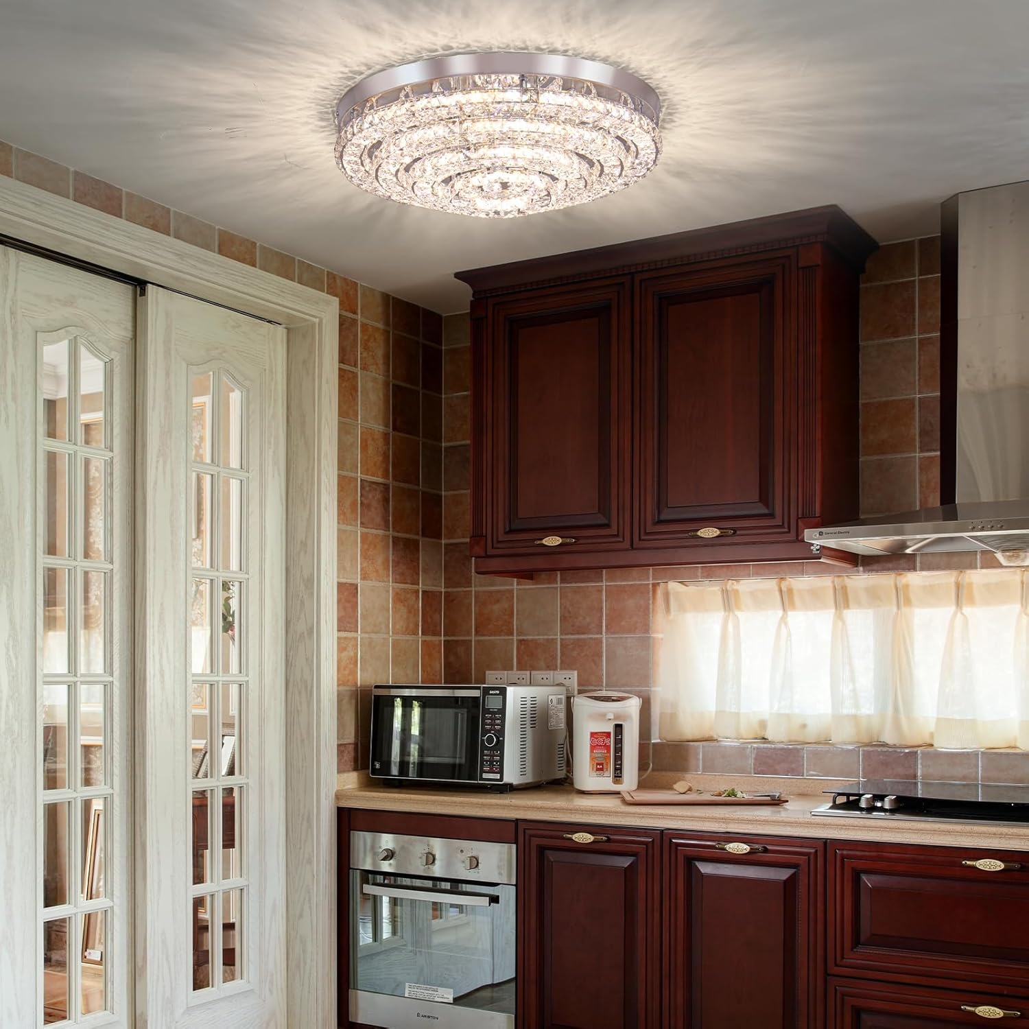 Modern LED Chandelier Flush Mount with Remote Control Dimmable Four Rings Ceiling Lamp Round Ceiling Lihgt Fixture for Bedroom Living Room Dining Room