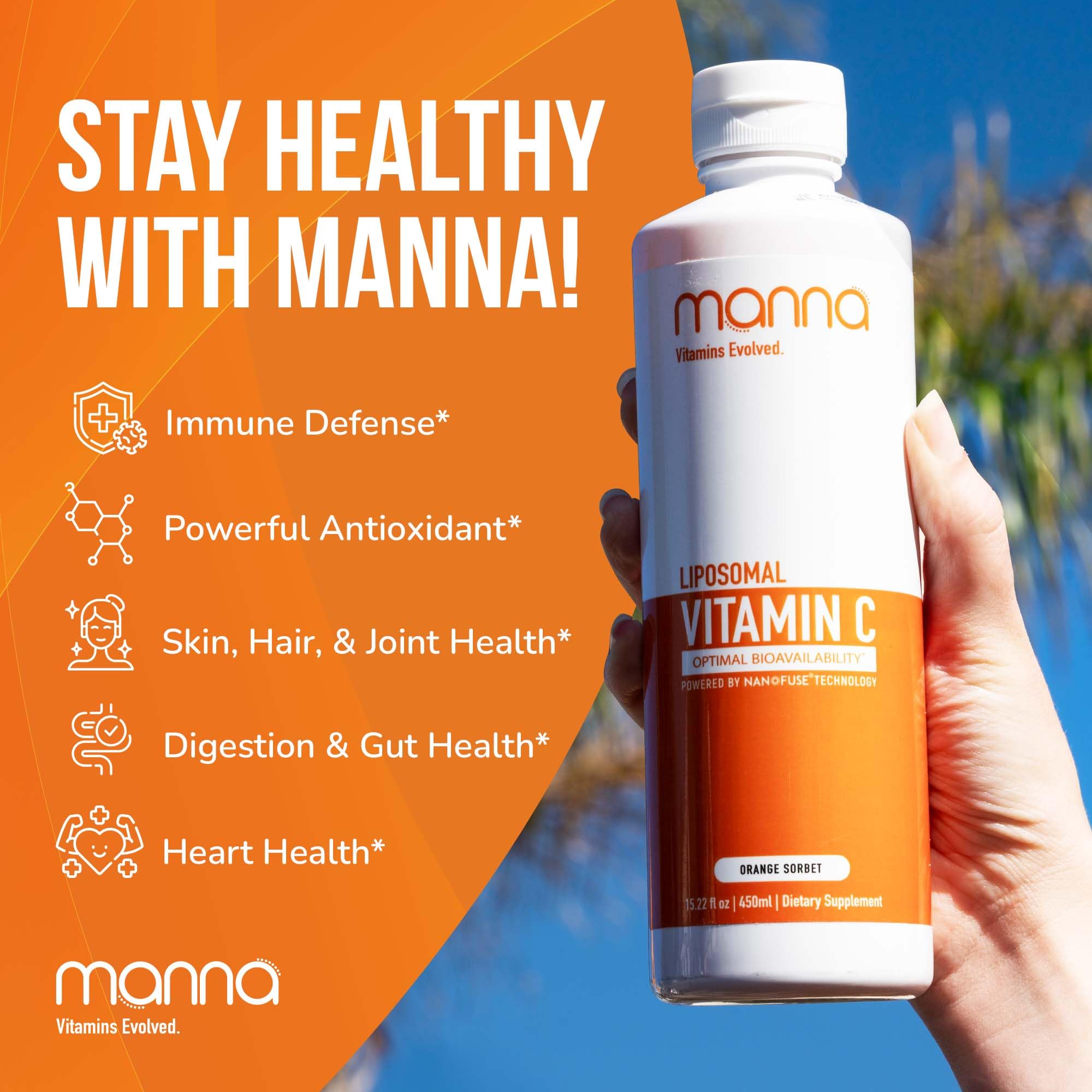 Manna Vitamins Evolved - Liposomal Vitamin C – High Absorption Liquid Immune Support Supplement with Antioxidants – Collagen Booster for Skin, Joints, Heart & Aging – Non-GMO, Vegan, 1000mg — Amazon image 3