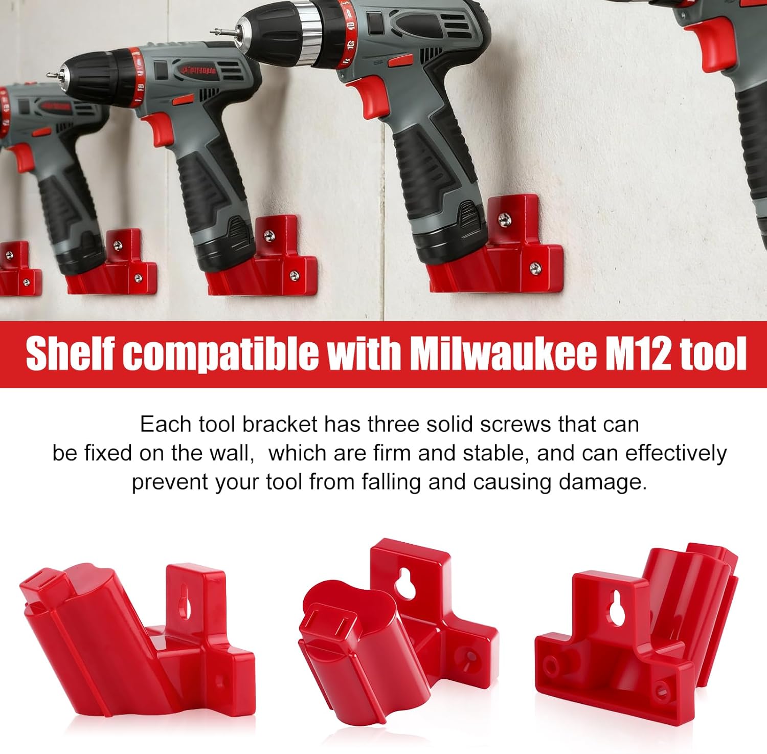 12 Packs M12 Tool Holder for Milwaukee, 12V Drill M12 Tool Hanger with 36 Screws for Power Tool Storage