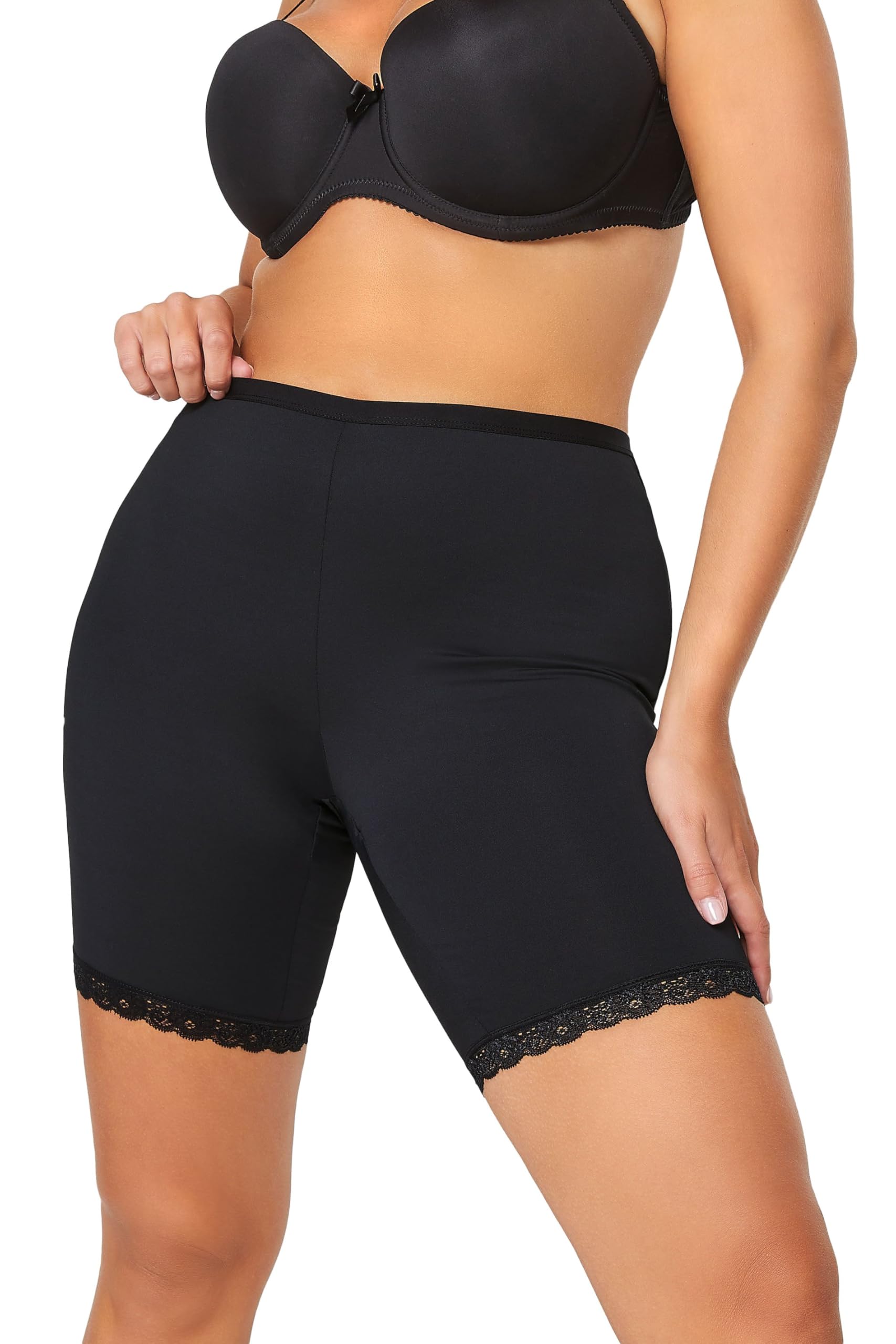 Yours Women's Black Curve Lace Trim Anti Chafing High Waisted Shorts - Plus Curve 14-16 Plus