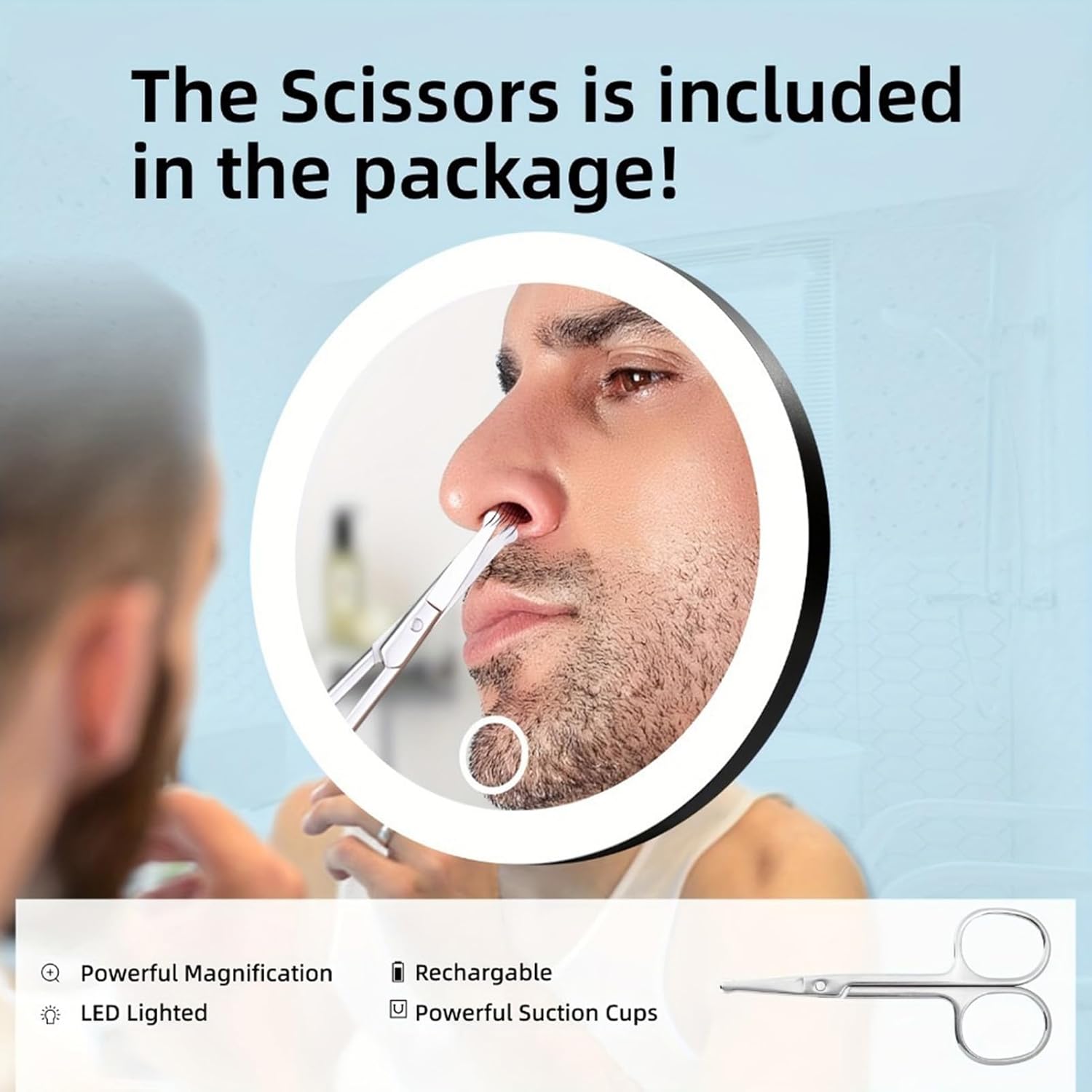 Lighted Makeup Mirror, 10/20/30X Magnifying Mirror with Suction Cup, Vanity Mirror with 3 Colors & Rechargeable 1200mAh Battery, Brightness Adjustable, Portable Wall Hanging Handheld Deskt