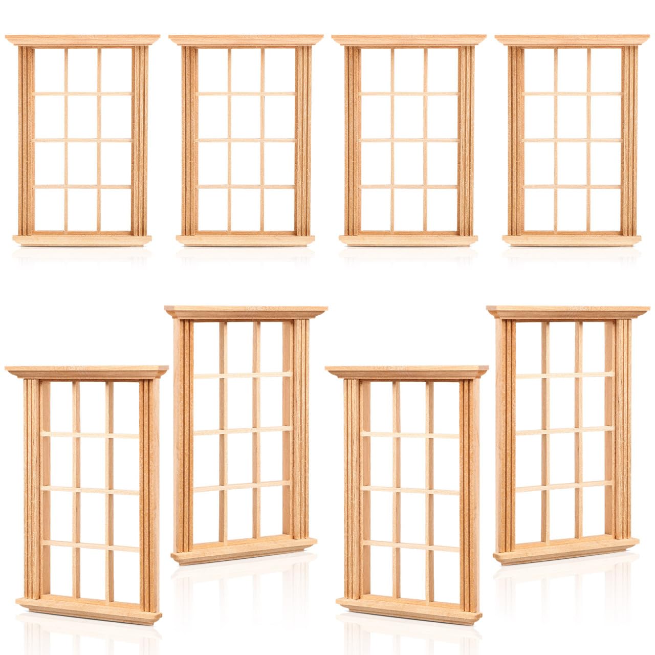 Angoily Juego De 8 Modelos De Marco De Ventana para Casas De Muñecas 1:12 Accesorios Miniaturas Realistas De Madera para Decoración Y Proyectos DIY