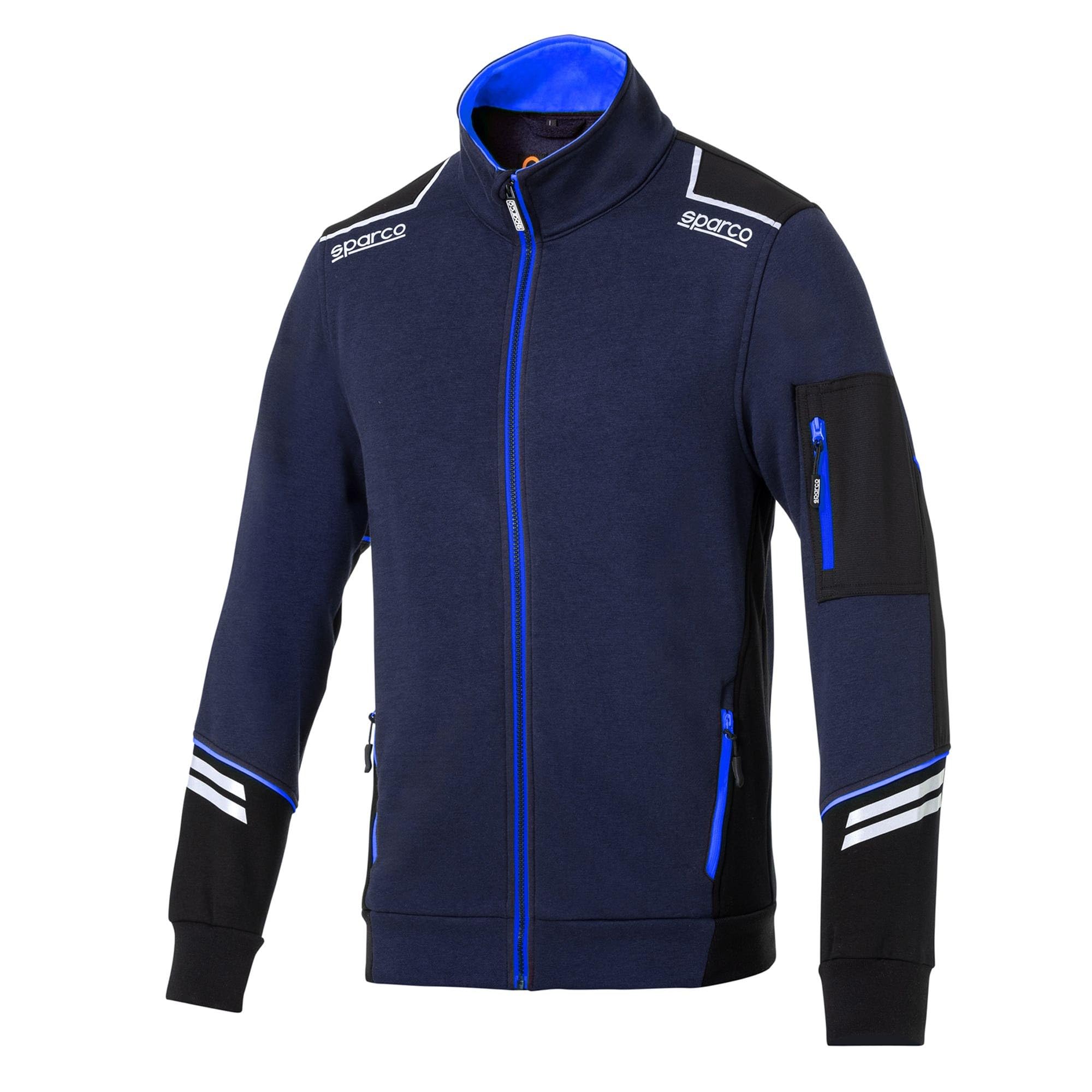 Sparco Felpa da Lavoro Alabama Tech Full Zip Uomo. Felpa tecnica con rinforzi anti-abrasione in cotone/poliestere 260g/m²con dettagli riflettenti per cantiere e officina Blu-Azzurro L