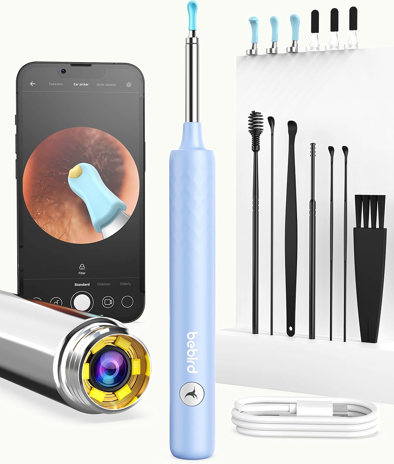 BEBIRD X3 Ear Wax Removal Tool Kit with 300W Pixel 1080P Ear Camera, Ear Cleaner with 8pcs Ear Cleaning Kit for Earwax Removal, 7 Replaceable Ear Scoop, Ear Picker with 6 LED Light