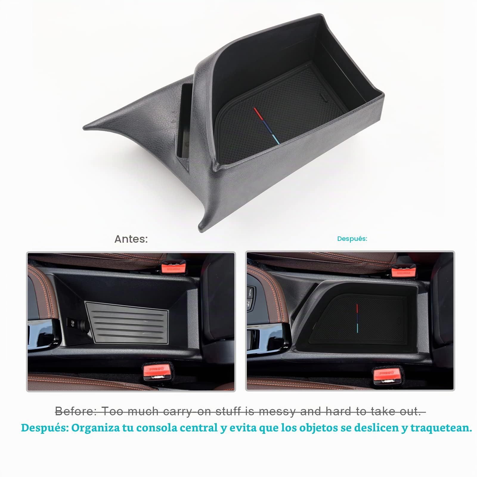 CDEFG Compatible con BMW X1 F48 X2 F39 2016-2019, Caja de almacenamiento Consola Central Apoyabrazos Interior Center Armrest Storage Box, Con Tapete Antideslizante Accesorios Interiores coche (Negro)