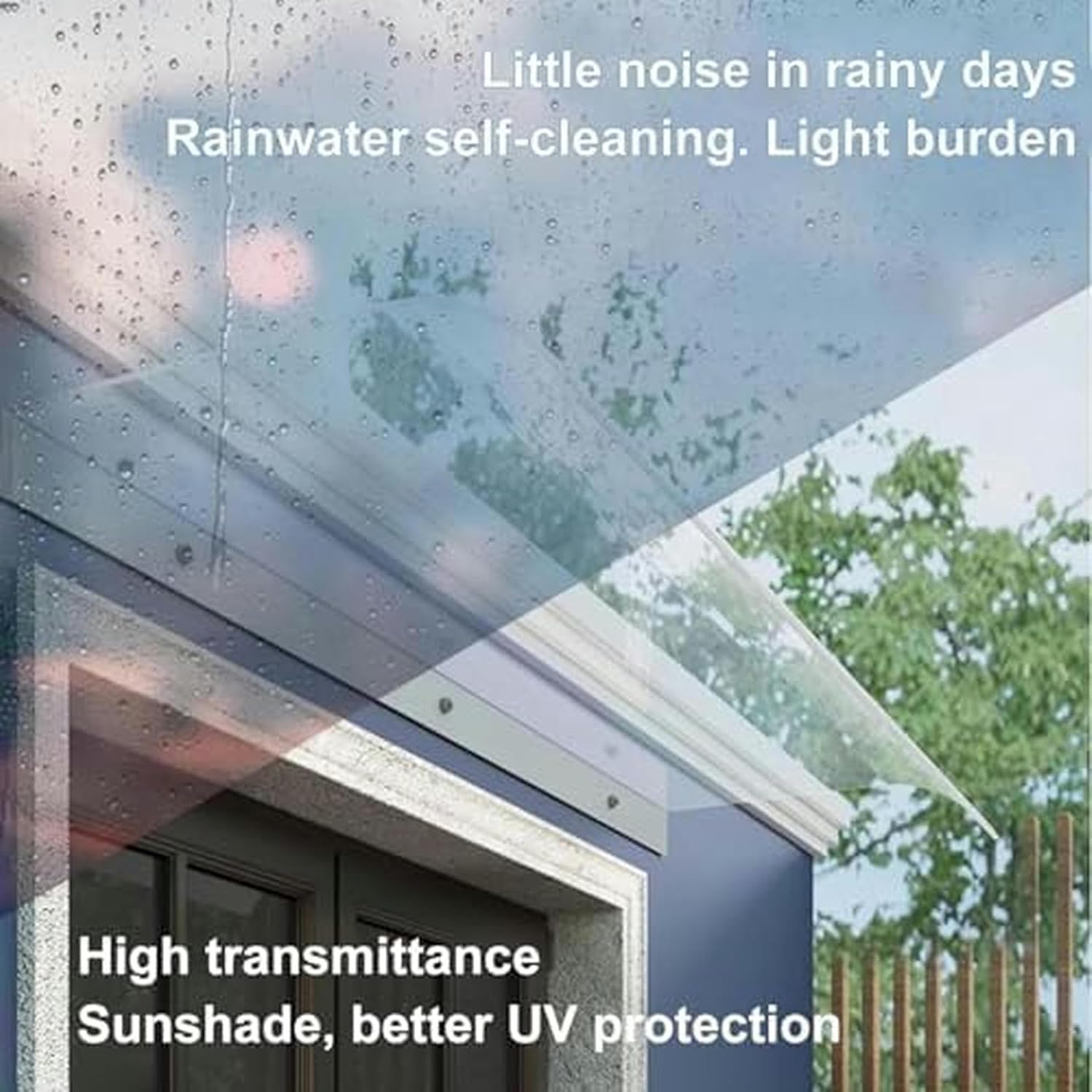 Width 24" 31" 39" 47" 98" 122" 142" Front Door Awning Outdoor Door Canopy Clear Window Awning for Garden Porch Invisible Roofing Canopies No Brackets