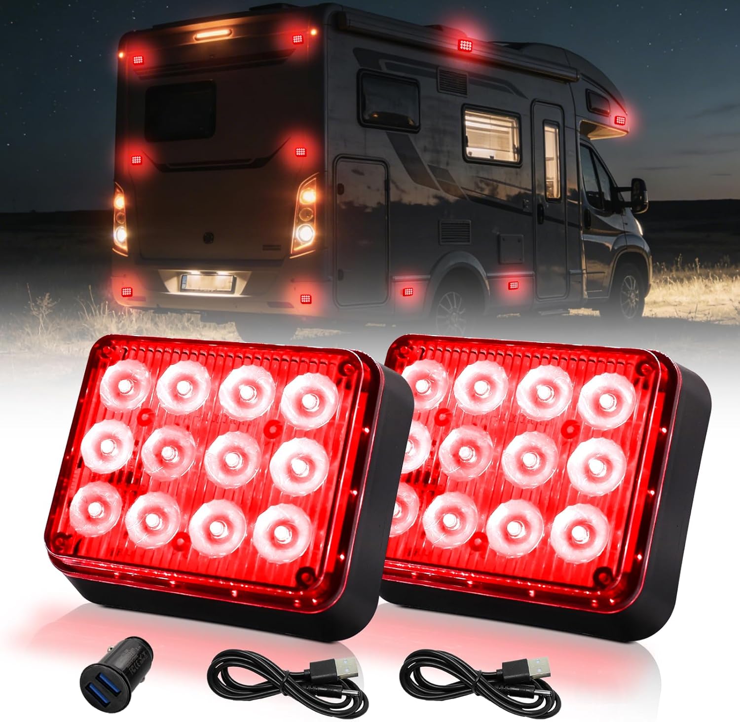 2PCS Red Magnetic Cube Strobe Lights, Rechargeable Portable High-Visibility Emergency Beacons Warning Lights with Multi-Mode & Waterproof for Trucks Vans Vehicles