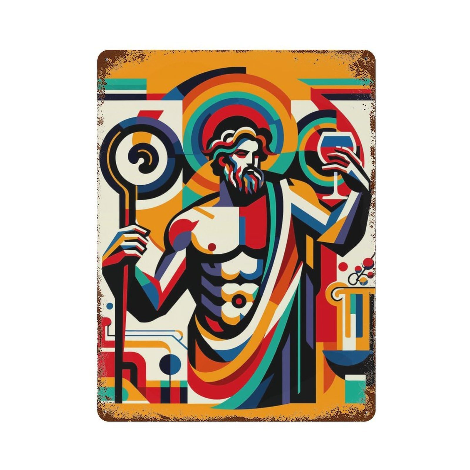 Dionysos Greek Mythology Rustic Tin Plaque 15.7"x11.8", Ideal for Cafe, Home Bar And Lounge Decor