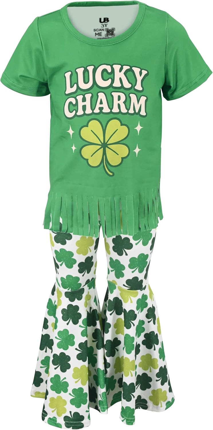 Unique Baby 2 Piece Girls Bell Bottom Leggings Outfit with Short Sleeved Shirt Kid and Toddler Clothes Set