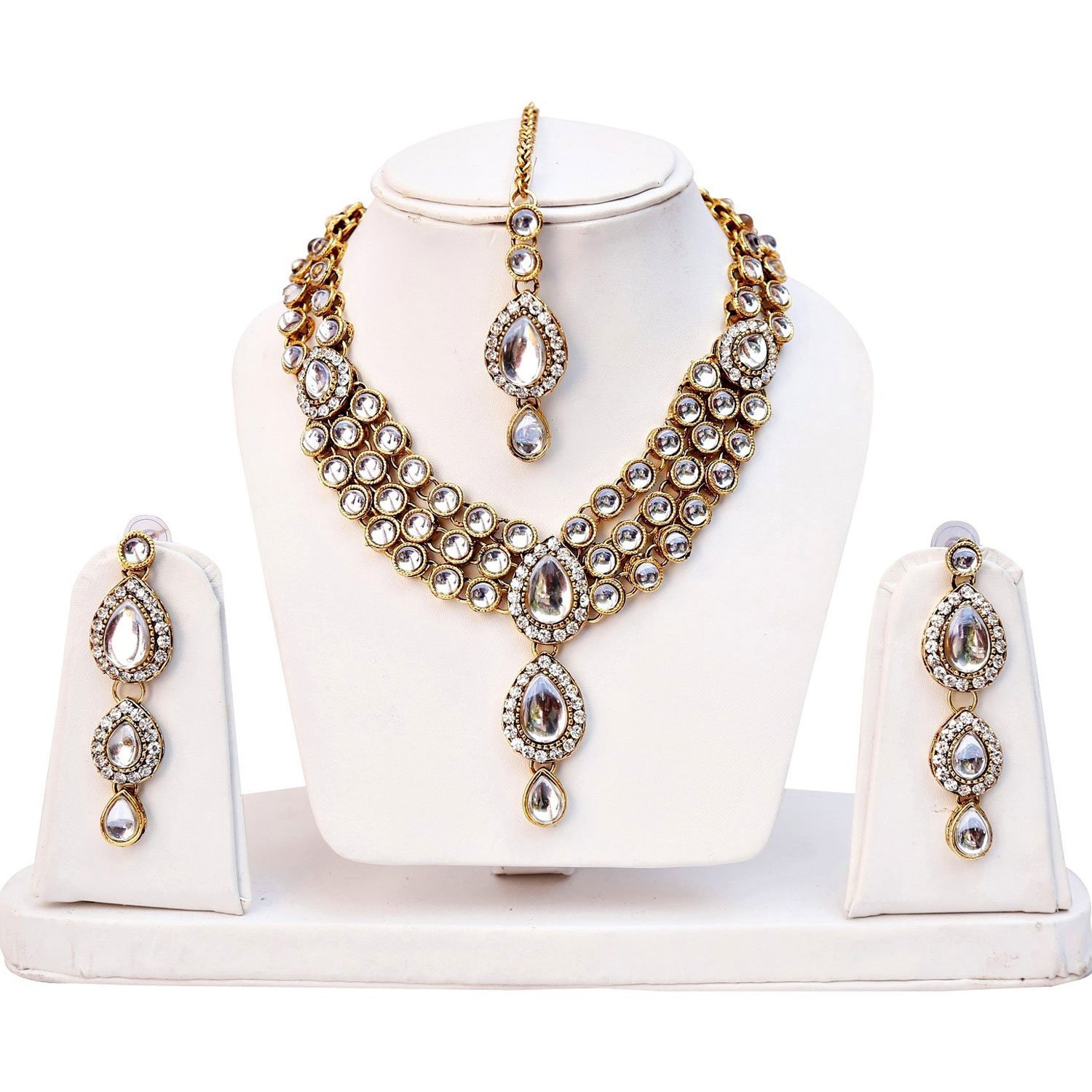 Shining Diva Latest Stylish 18k Gold Plated Traditional Kundan Necklace Jewellery Set for Women - Image 9