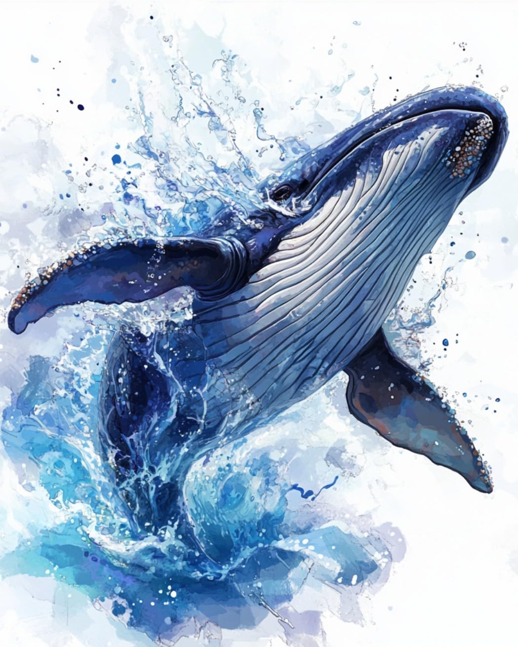 Wanmiu Blue Paint By Numbers For Adults, 40X50 Cm Acrylic Oil Paints By Numbers For Adults Beginner Kids Whales Leaping In The Water Painting Kit With 4 Brushes Watercolor Paints Easy