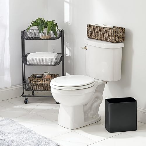 Miniatura 2 de mDesign Cubo de basura pequeño de metal de 2.4 galones9 litros, cesto de basura contenedor para baño, contenedor delgado de desperdicios cubos de
