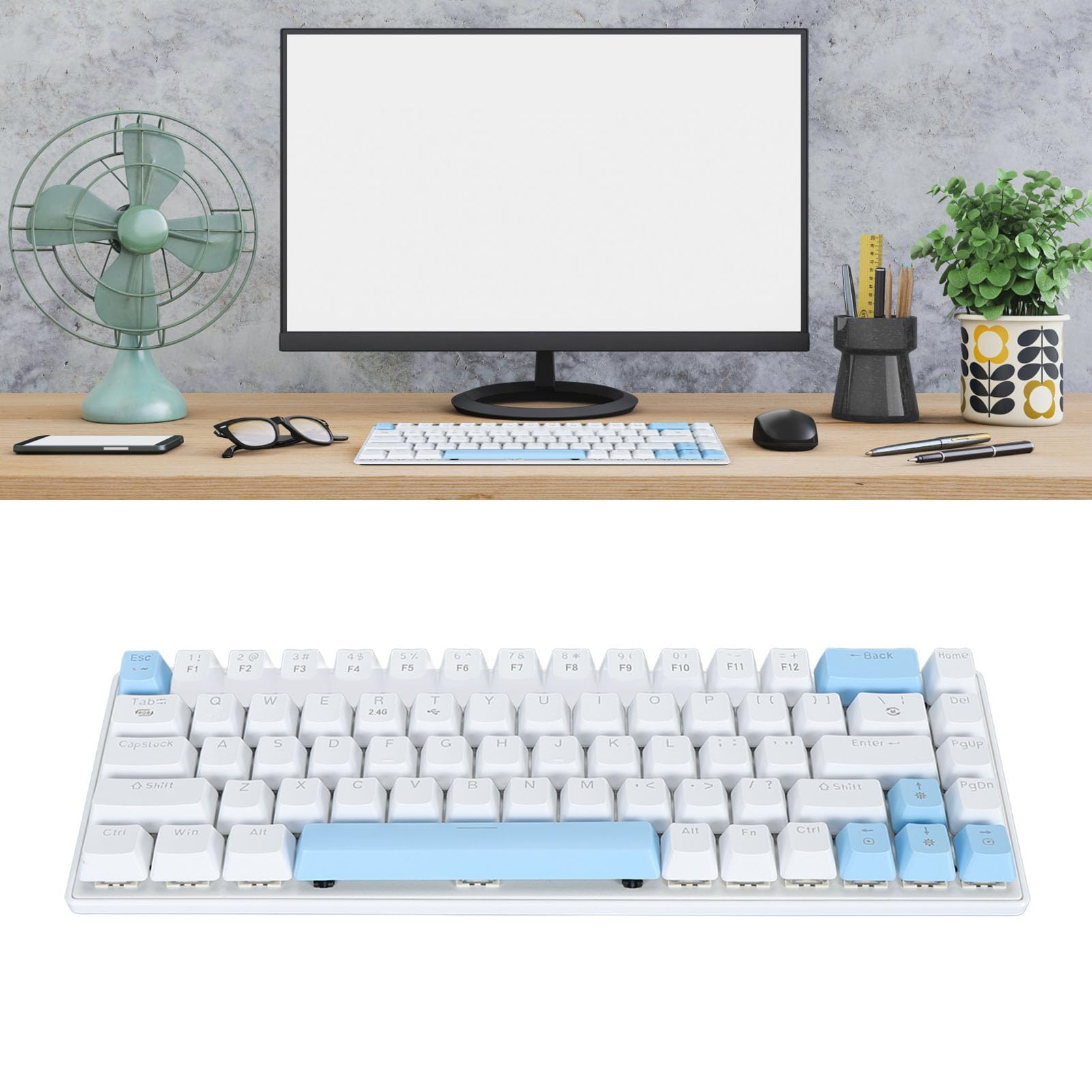 SIXRUN Tastiera Meccanica Gaming 61 Tasti, Switch Blu RGB (Blue White)