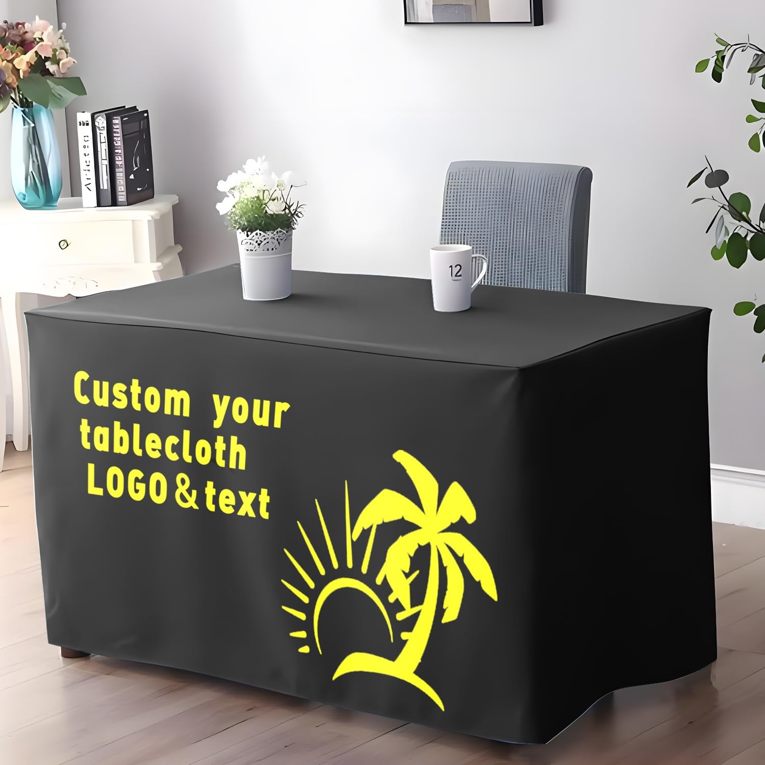 Customized Table Cloth with Logo 4FT 5FT 6 FT 8 FT Table for Business Tradeshow Events Birthday Wedding Anniversary Tradeshow Custom Table Cloth Personalized TableCloth with Logo (6 FT Open Back)