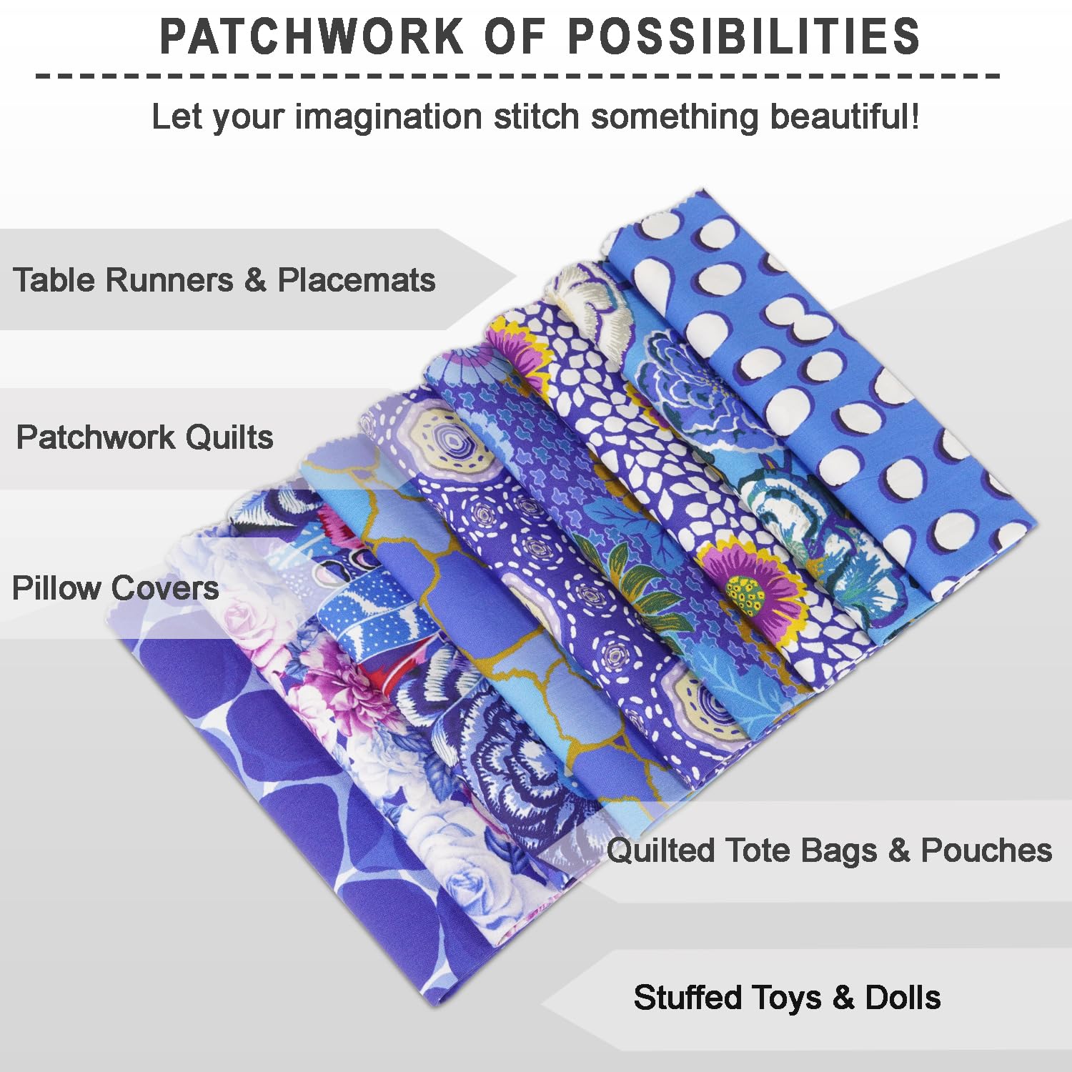 Soimoi 9 Pezzi Fat Quarter Bundle Tessuto di Cotone 100%, Forniture per Fai da Te Tessuto Patchwork Quilting, Tessuto per Cuscini Patchwork Quilting Tessuto di Cotone per 18" x 22" - Blue Harmony