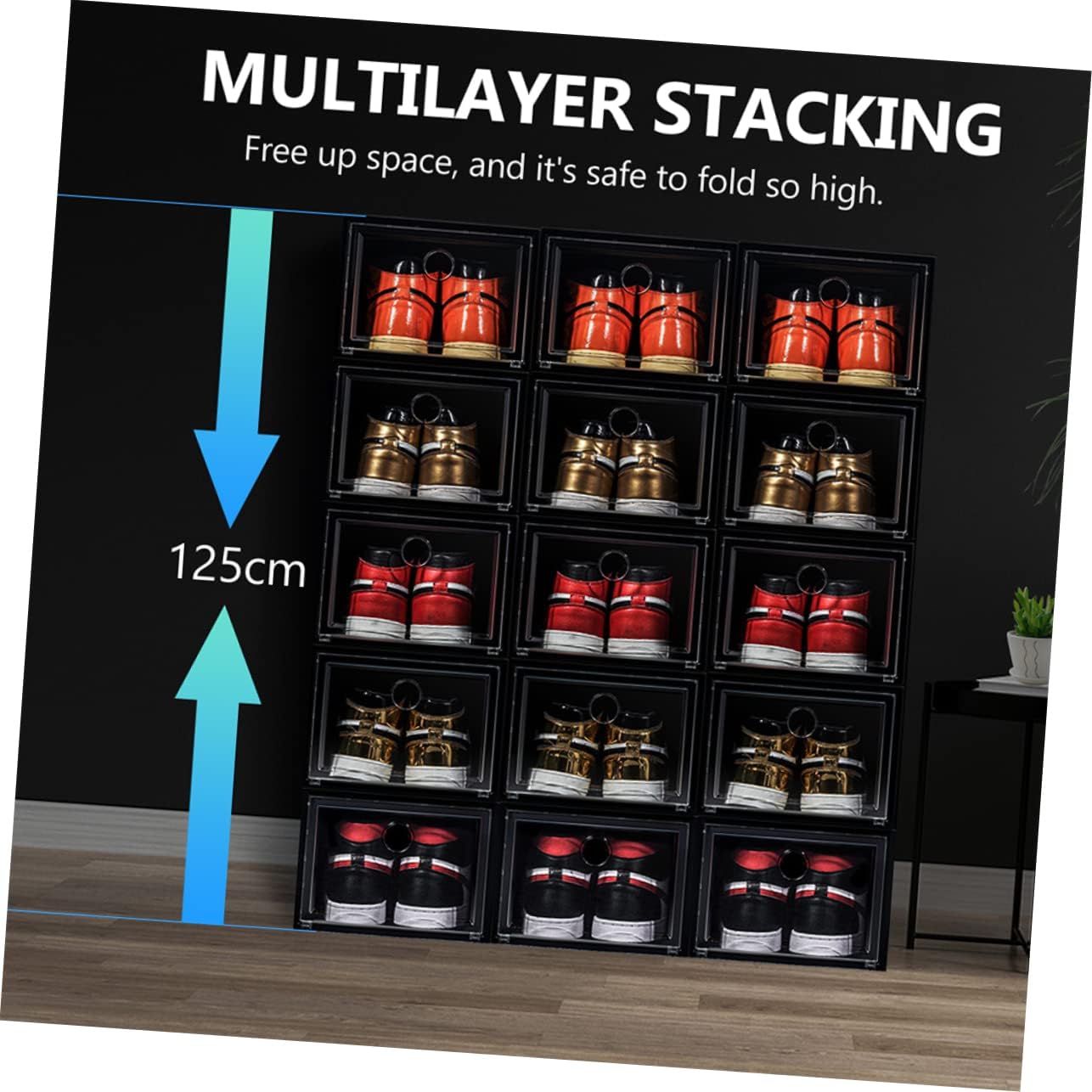 6pcs Stackable Shoe Storage Boxes Pp Plastic Easy Sneaker Organizer for Closet and Entryway