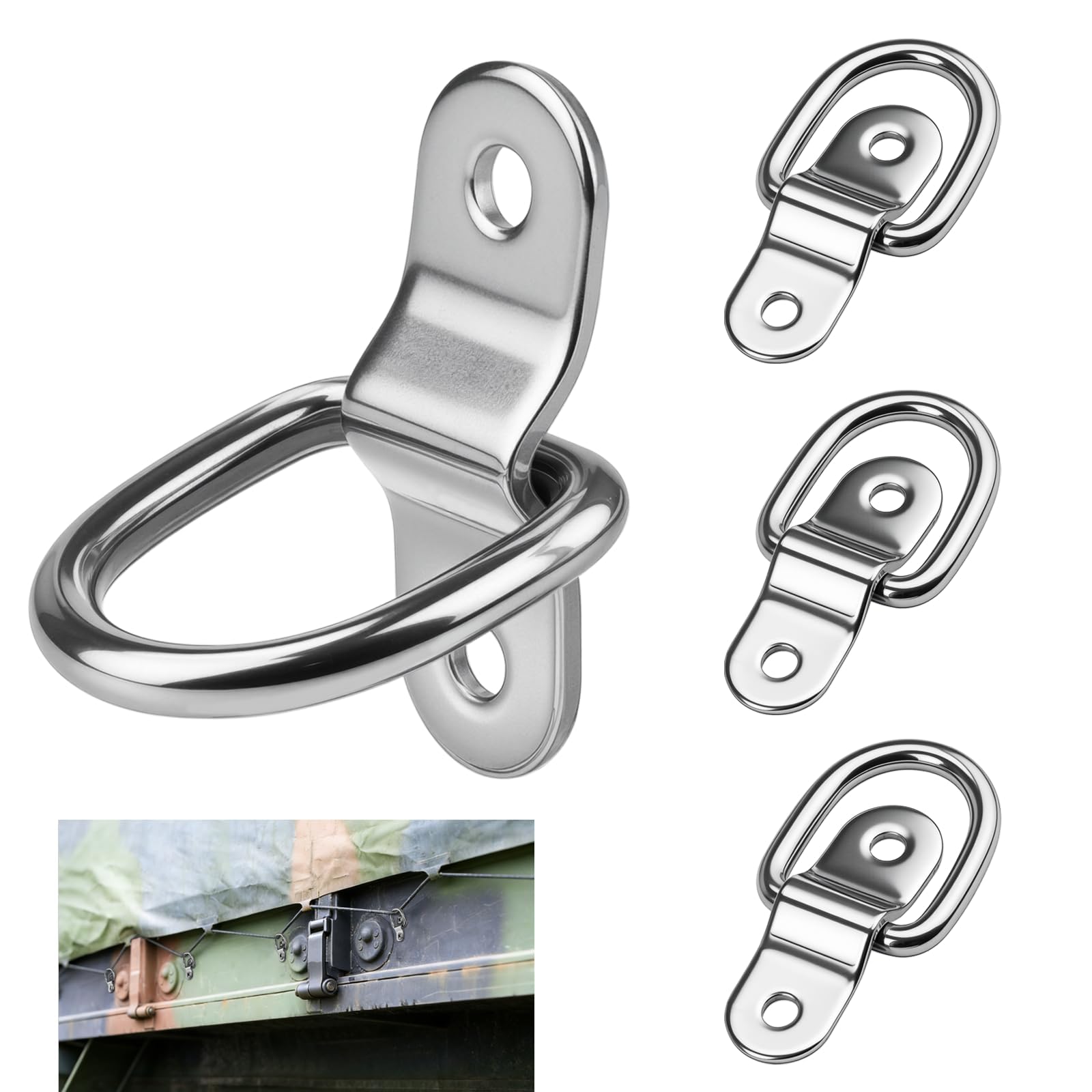 ddckj 4 Stück D Ring Zurrösen Edelstahl Zurrösen für Anhänger D Rings Heavy Duty für LKW, SUVs, Anhänger, Wohnmobil Zubehör, Boot, Bootszubehör, pkw, Kajak, Camping