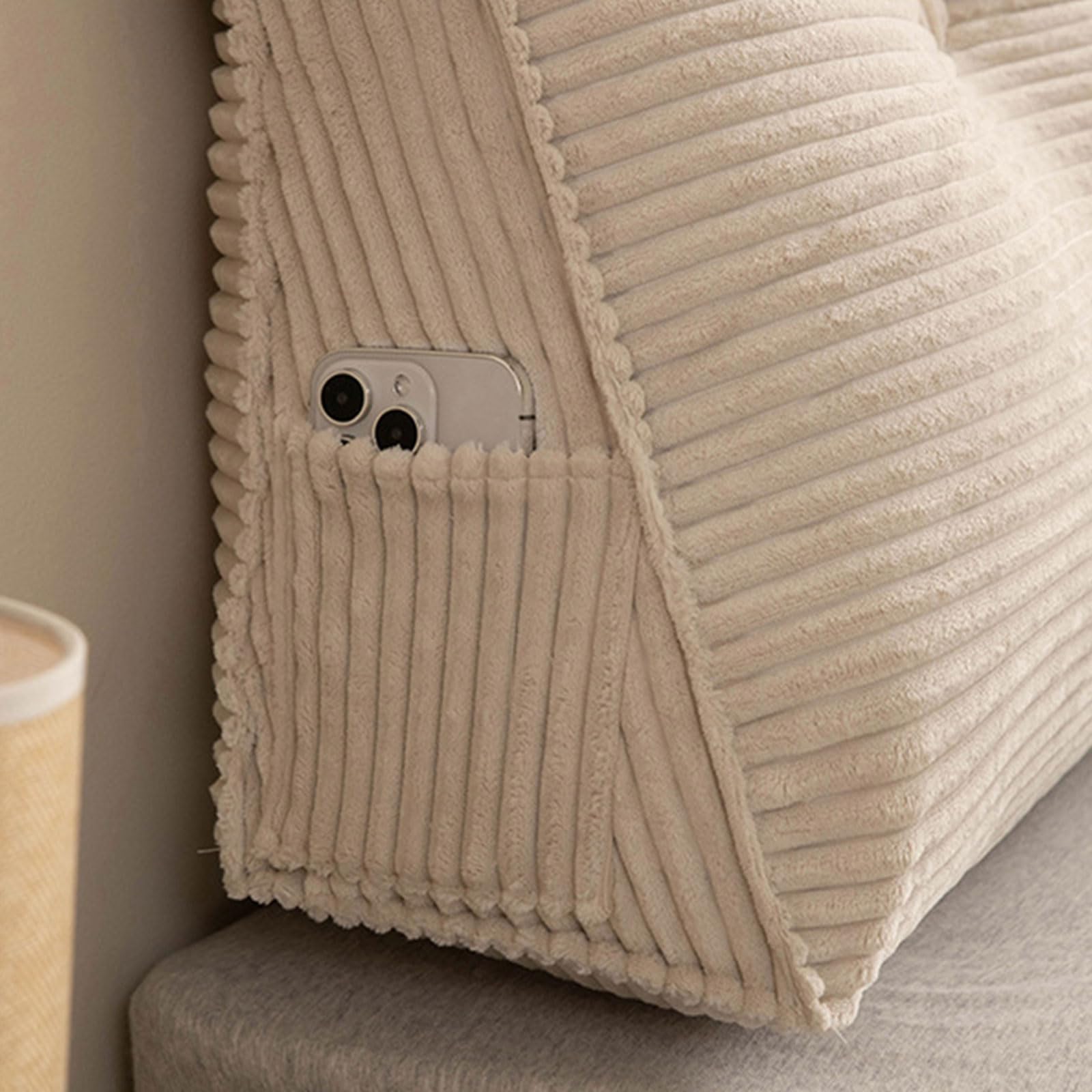 Grande cuscino a cuneo in velluto a coste, per letto matrimoniale, king size, imbottito, per lettura/divano, cuscino per la schiena, lavabile, per lo schienale lombare (100 x 50 x 20 cm, grigio scuro)