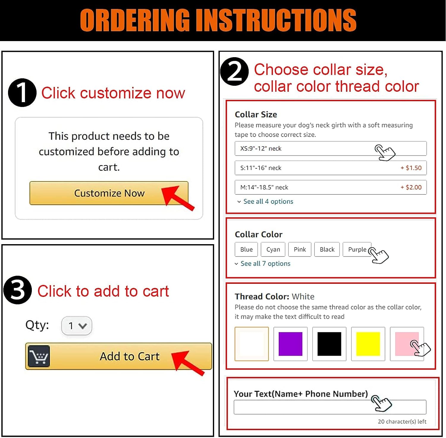 Reflective Personalized Dog Collars - Custom Embroidered Dog Collars for Small, Medium, Large Dogs- Adjustable Dog & Puppy Collar - Safety Lock Buckle - Heavy Duty D-Ring for Leash & ID Tag