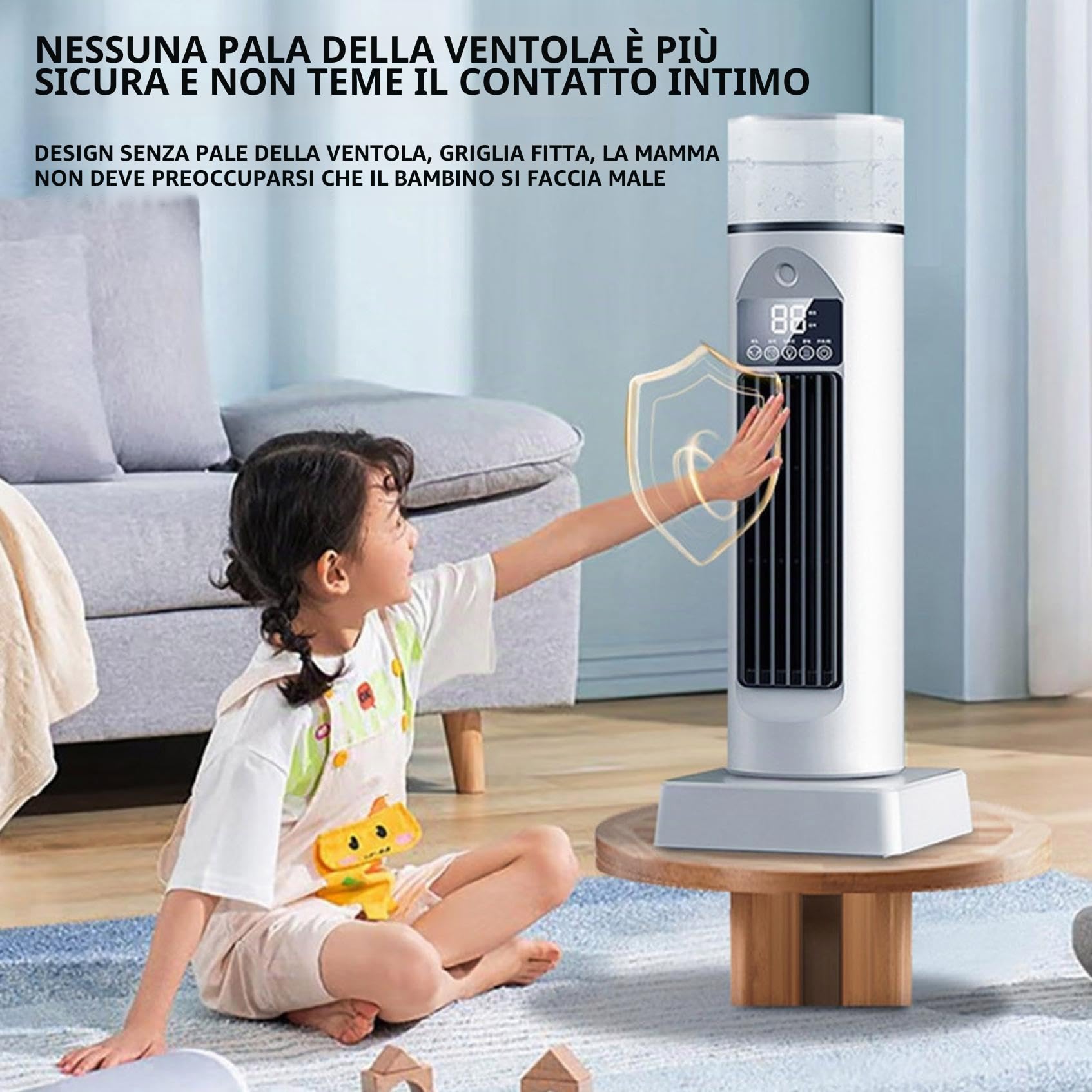 Raffreddatore d'aria silenzioso per camera da letto, raffreddamento a nebbia fredda, 6 velocità di ventilazione, oscillazione 120°, timer 6h, con telecomando e serbatoio dell'acqua, per camera da
