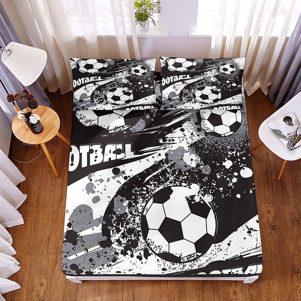 Drap housse 3D football poche profonde 30cm pour matelas 200x200