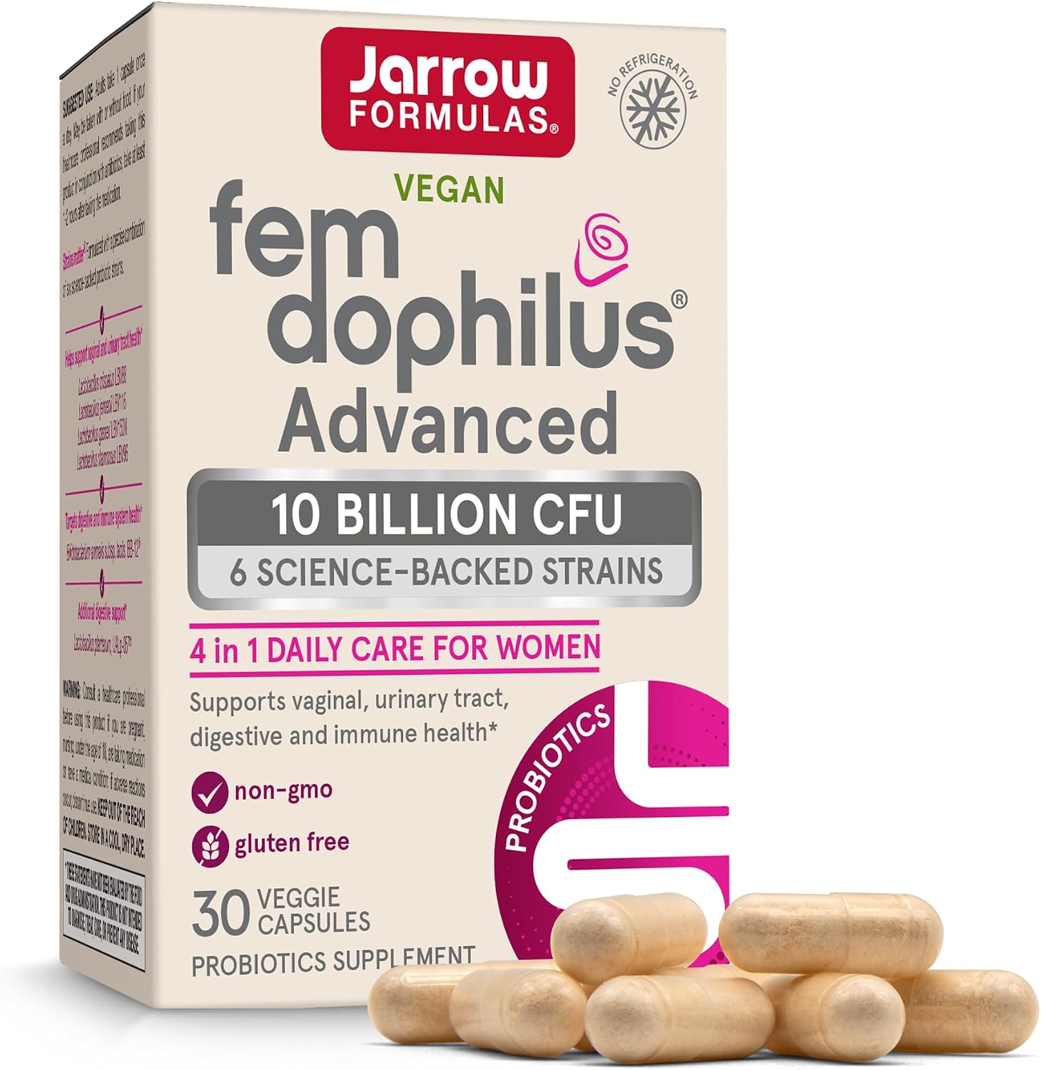 Fem-Dophilus Advanced Vaginal & Digestive Probiotics 10 Billion CFU with 6 Science Backed Strains, for Vaginal, Urinary Tract, Digestive & Immune Support, 30 Capsules, Shelf-Stable | Women's Digestive Health, Urinary Tract Support, Vaginal Flora Support, 10 Billion CFU, 6 Probiotic Strains, Shelf-Stable