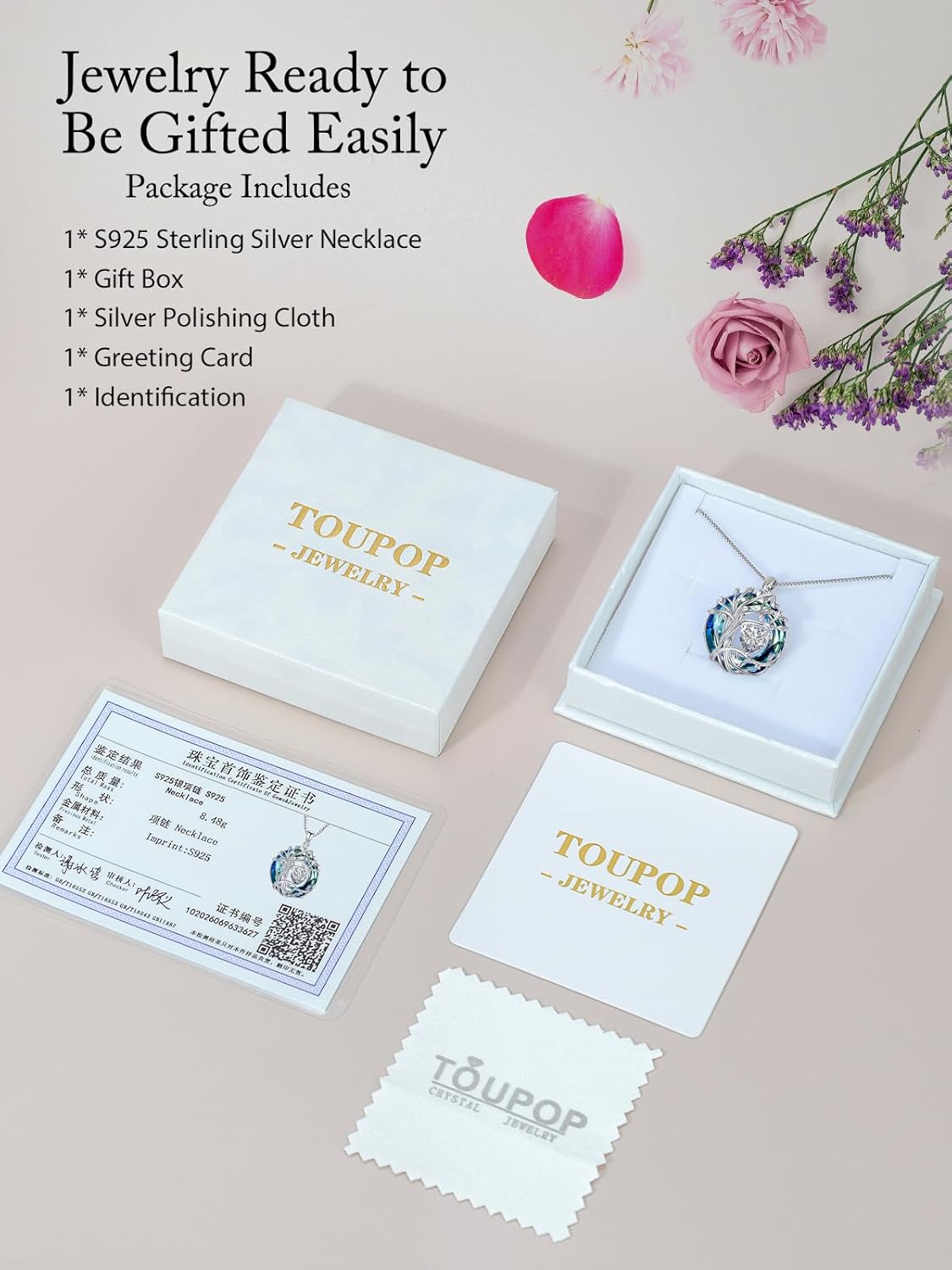 TOUPOP Tree of Life Birthstone Necklace 925 Sterling Silver Pendant Austrian Crystal Jewelry Anniversary Valentine's Day Birthday Gifts for Women Mom Her Wife - Image 6