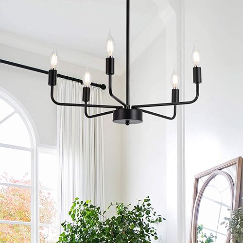 SHANSRUI Candelabro negro mate moderno estilo casa de campo, lámpara de techo contemporánea, 5 luces, lámparas colgantes para dormitorio, sala de