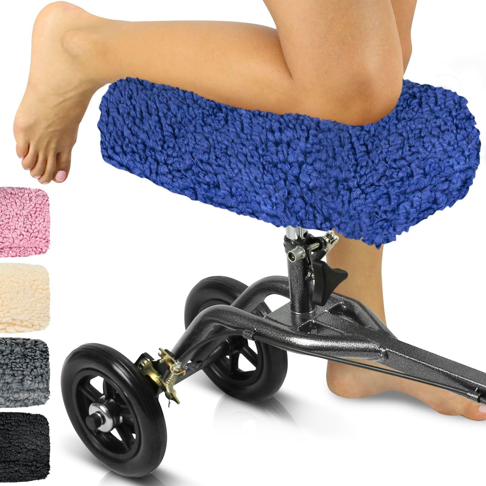 Vive Mobility Knee Walker Pad Cover - Plush Faux Sheepskin Memory Foam Cushion, Accessory for Knee Roller, Padded Accessories, Leg Cart Improves Comfort During Injury, Fits Most Knee Scooters (Blue)