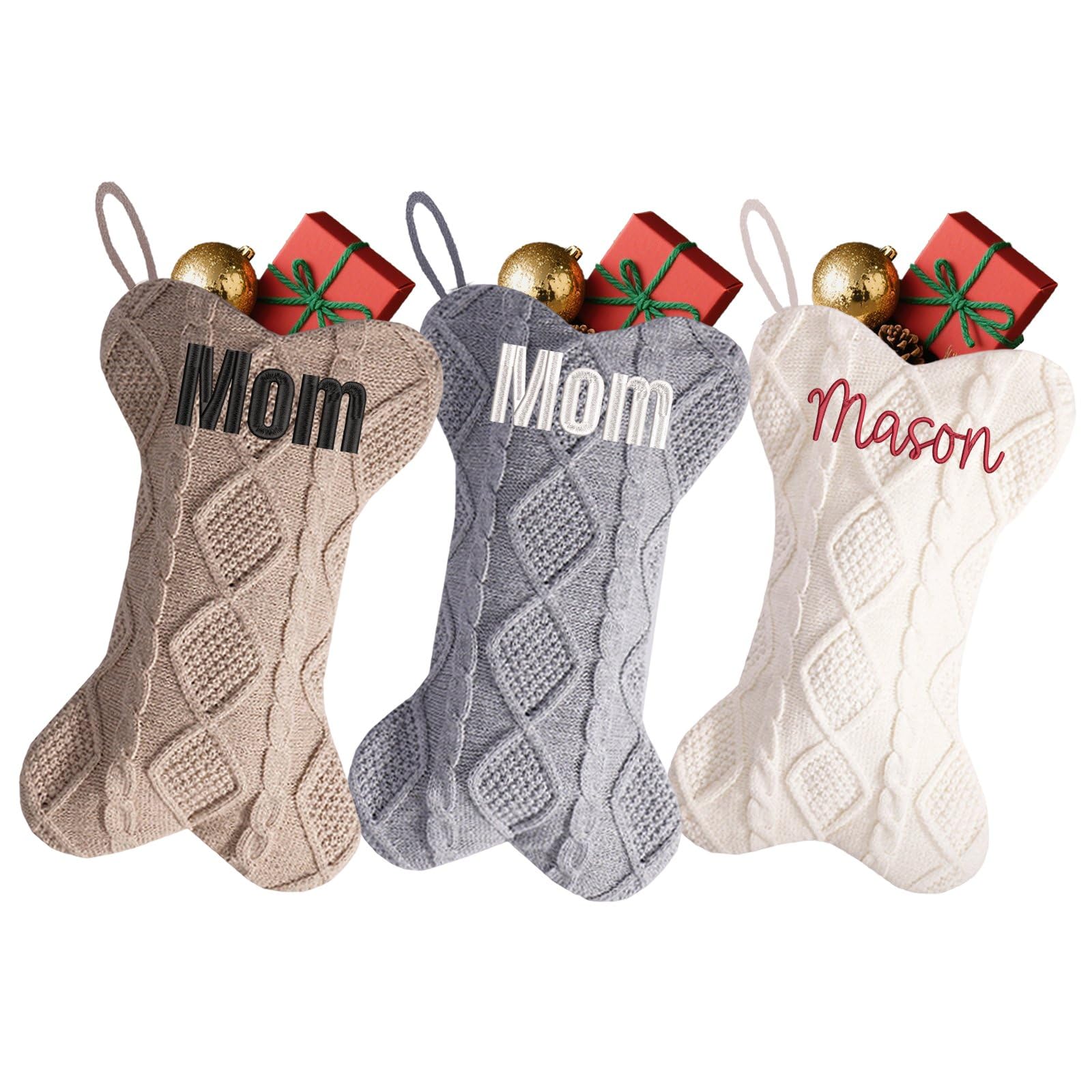 Divertenti calze natalizie personalizzate fai da te da 41,5 cm a forma di osso grande a forma di osso con nome, calze natalizie personalizzate da appendere al caminetto per Natale, feste in famiglia
