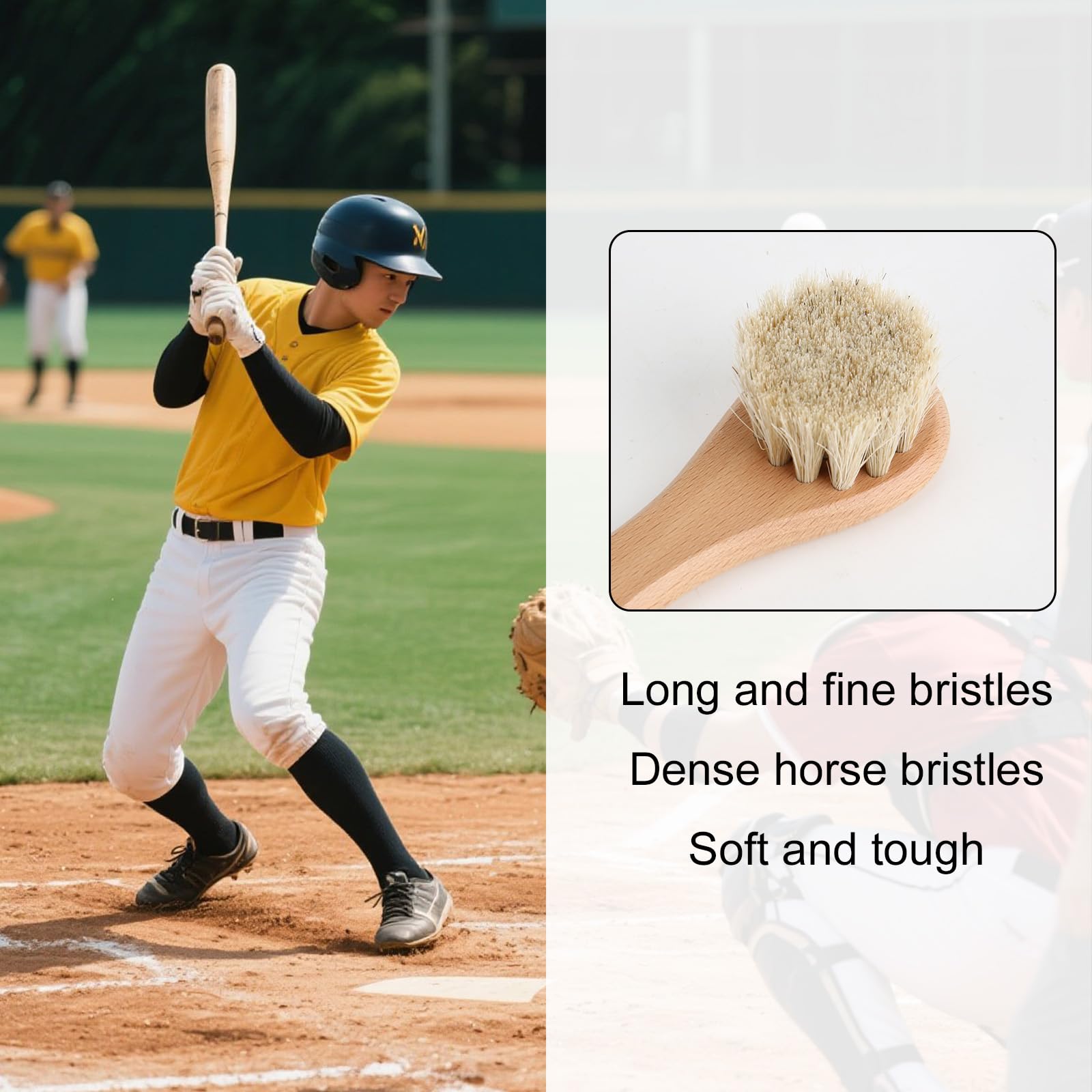 lasuroa 2 Brosses à Récurer pour Gants Baseball, Brosses à Récurer pour Gants Baseball Poils de Cheval Doux Noirs et Blancs Accessoires de Nettoyage en Profondeur