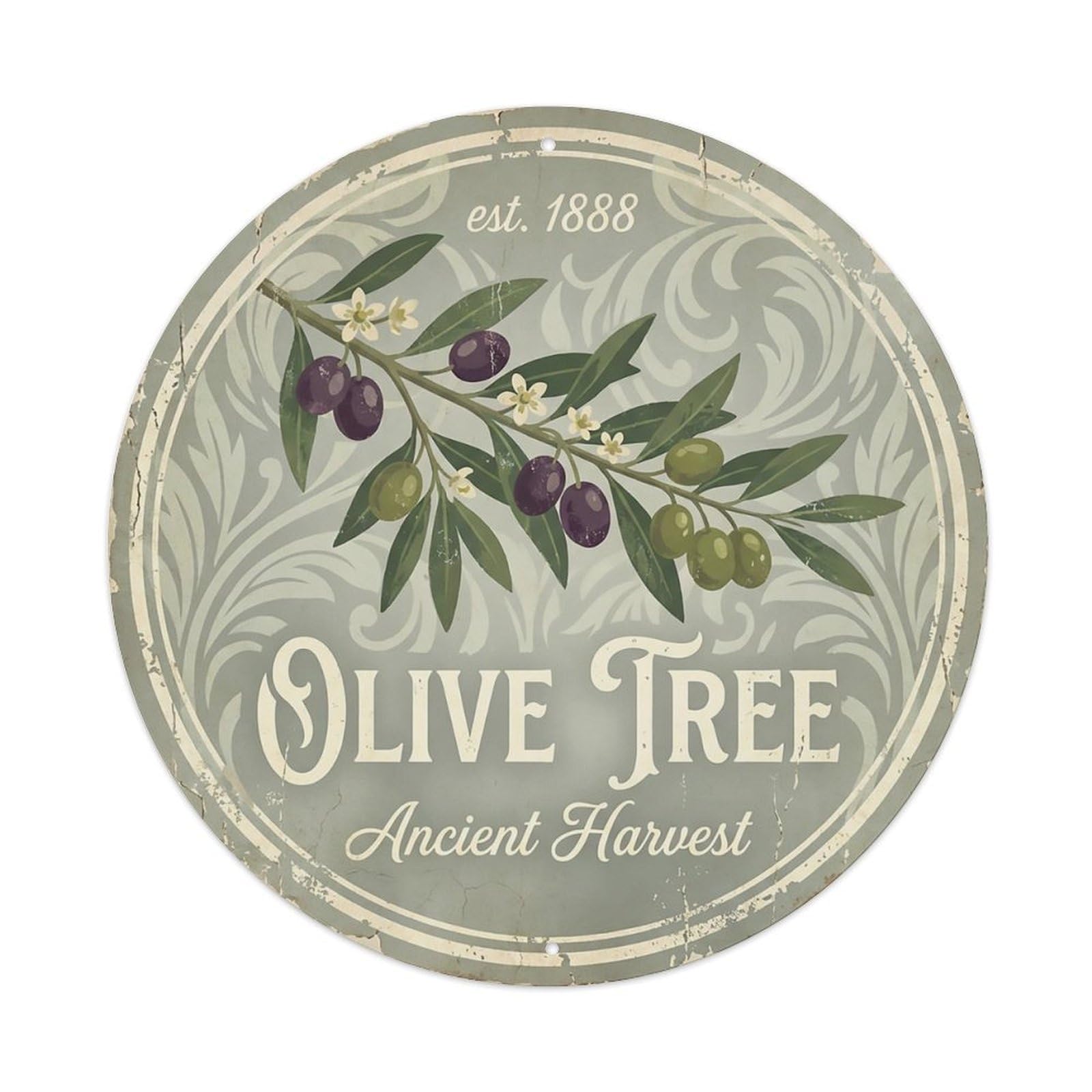 Cxhjca 8X8inch(20X20cm) Vintage Cottagecore Garden Olive Tree Branch Metal Tin Sign