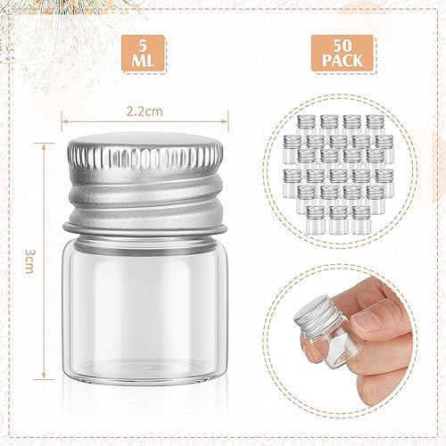 Miniatura 2 de Tessco 100 mini botellas de vidrio de 0.2 onzas líquidas con tapas de rosca, frascos pequeños de vidrio vacíos con tapas de aluminio, recipiente