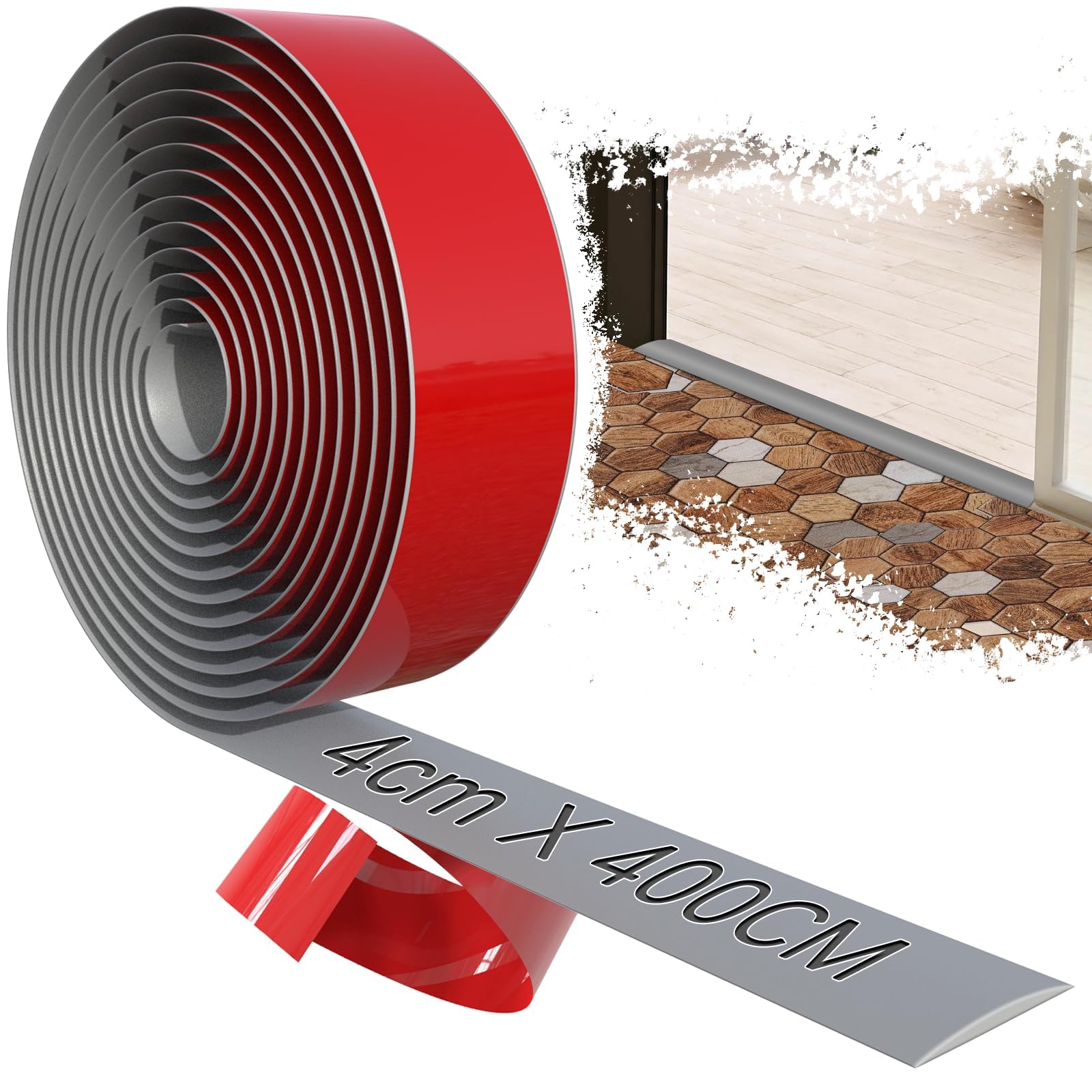 TXXATX 400cmx4cm Threshold Strips for Doorways PVC Floor Transition Strips Grey Laminate to Vinyl Door Strip Threshold Self Adhesive for Joining Floor Gaps Tiles Wood Laminate Carpet