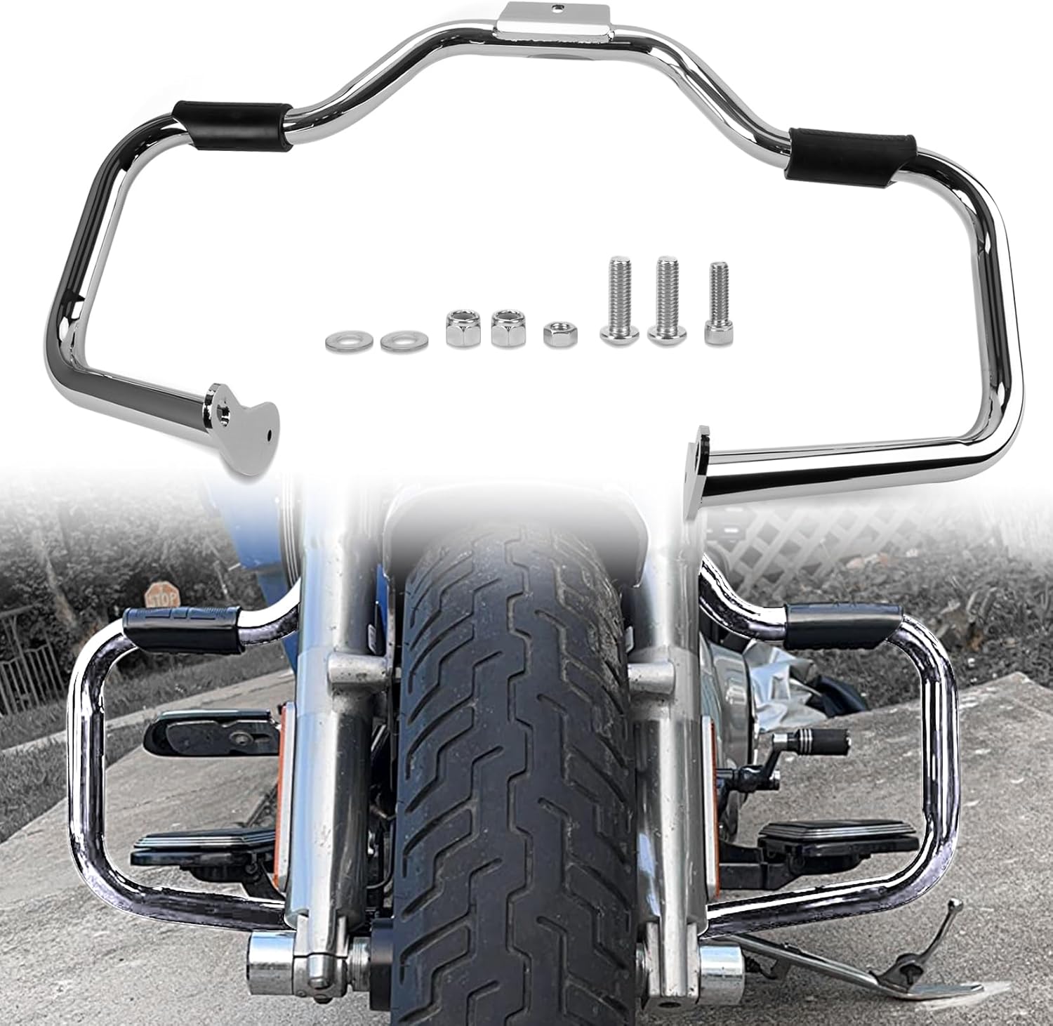 PSLER Dyna Highway Crash Bars - Engine Guard for 2000-2017 FL Models Heritage Softail Slim Fatboy Classic Deluxe Springer Cross Bones Parts 49000138(Chrome)