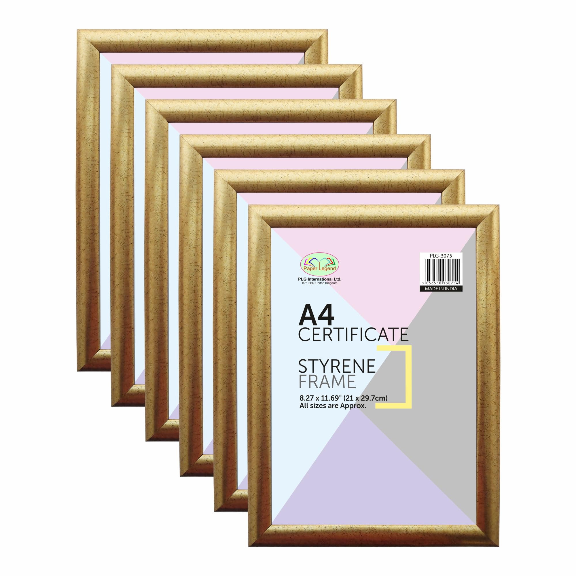 M1SS (Set of 6 - A4 Gold Photo Frame Styrene Front A4 Size Picture Frames Certificate Wood Effect Posters Portrait Wall Mountable for Photo Wall, Picture Gallery, Photo Collage and more
