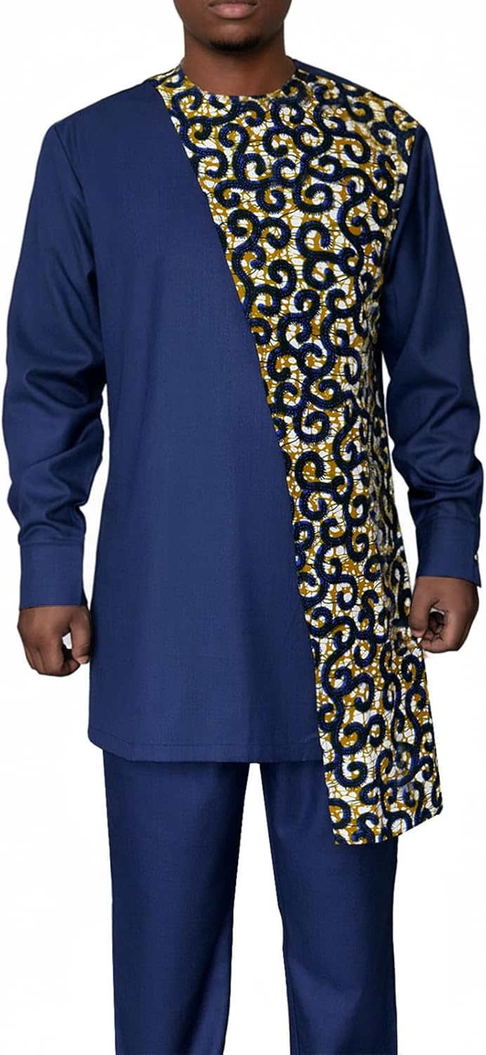 African Suits for Men 2 Piece Sets Fashion Outfit Nigerian Dashiki Wedding Clothing Attire Tracksuits