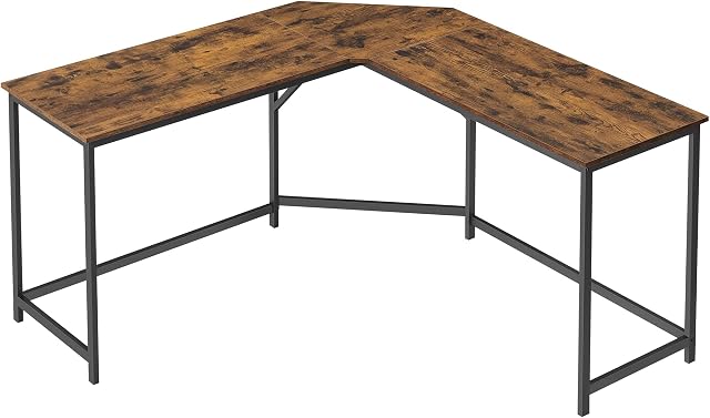VASAGLE L-Shaped Computer Desk, Corner Desk for Study, Home Office, Gaming, Space-Saving, Easy Assembly, Industrial, Rustic Brown and Black LWD73X