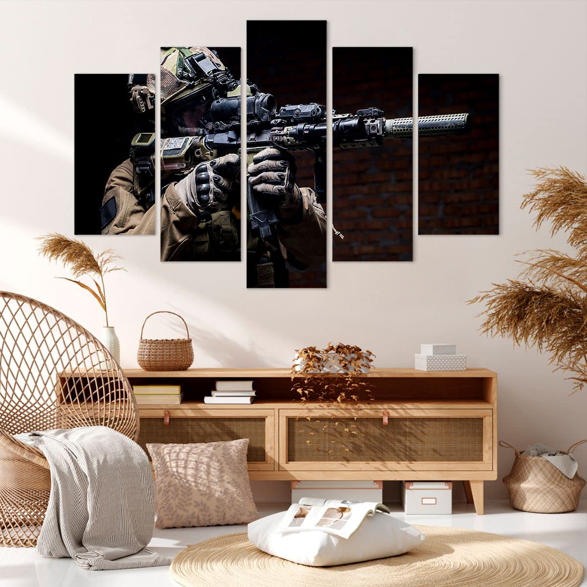 ARTTOR Leinwandbild 150x100cm Wandbild Menschen Militär - 3785 | Soldat Gewehr Mehrteilige Groß XXL Wanddekoration Wohnzimmer Schlafzimmer Wanddeko Wand Kunstdruck Wandkunst ARTTOR