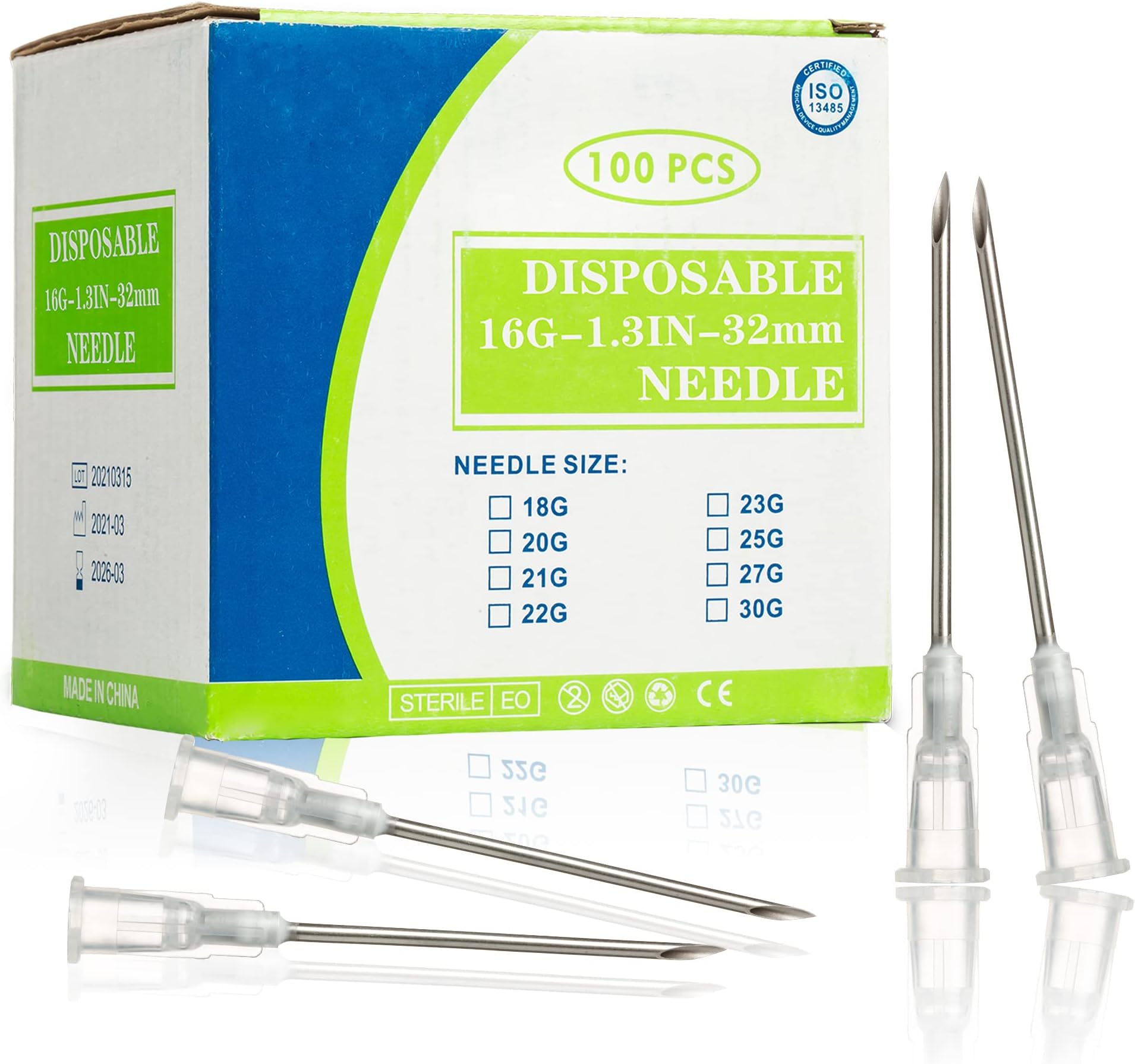100Pack Disposable 16g 1.3inch Supplies, Individually Packaged (16G-32mm)