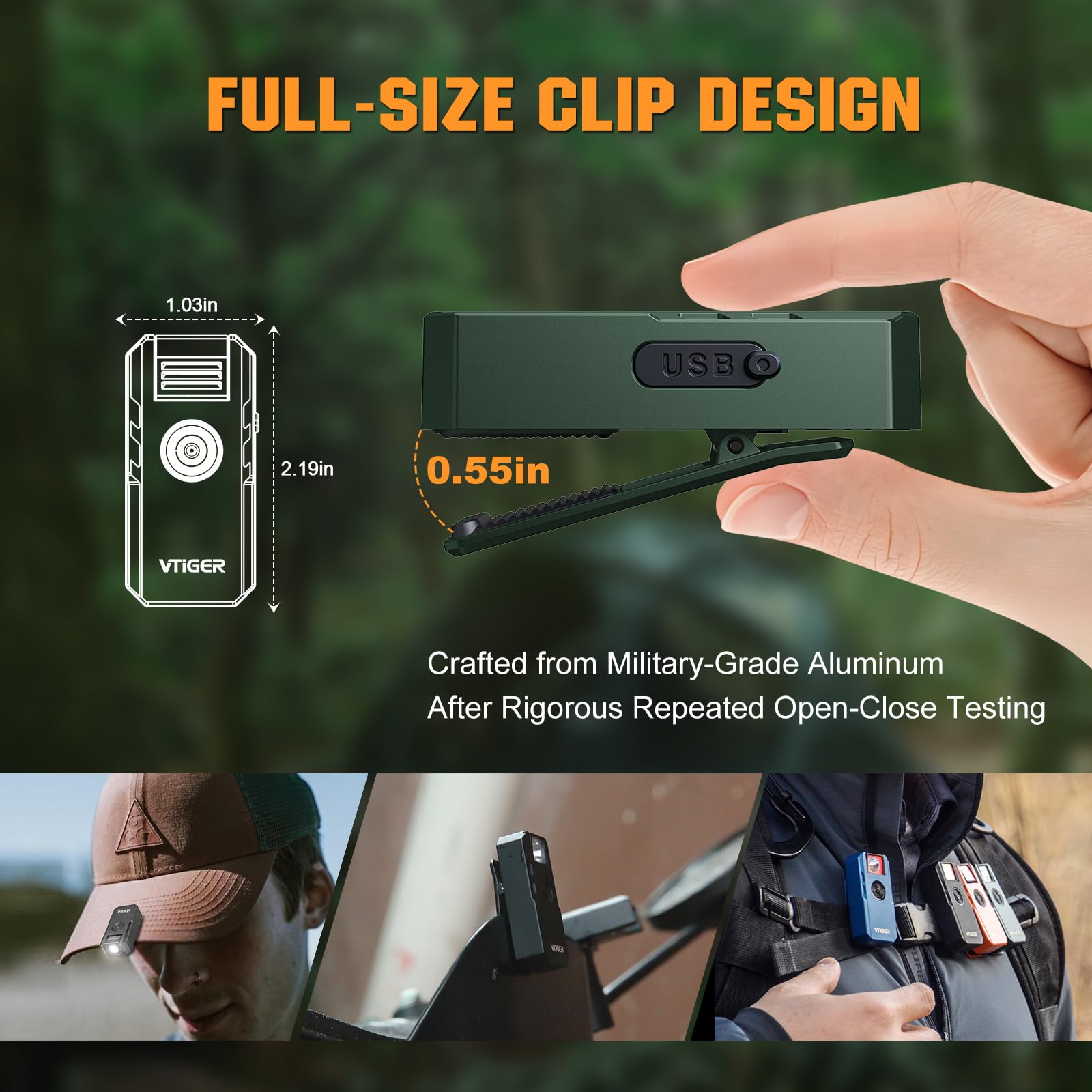 VTIGER C1 Linterna EDC recargable con clip, 1300 lúmenes, potente luz de clip giratoria, multimodo, IPX6 impermeable, pequeñas luces magnéticas de bolsillo para ciclismo, trabajo, emergencia, señal
