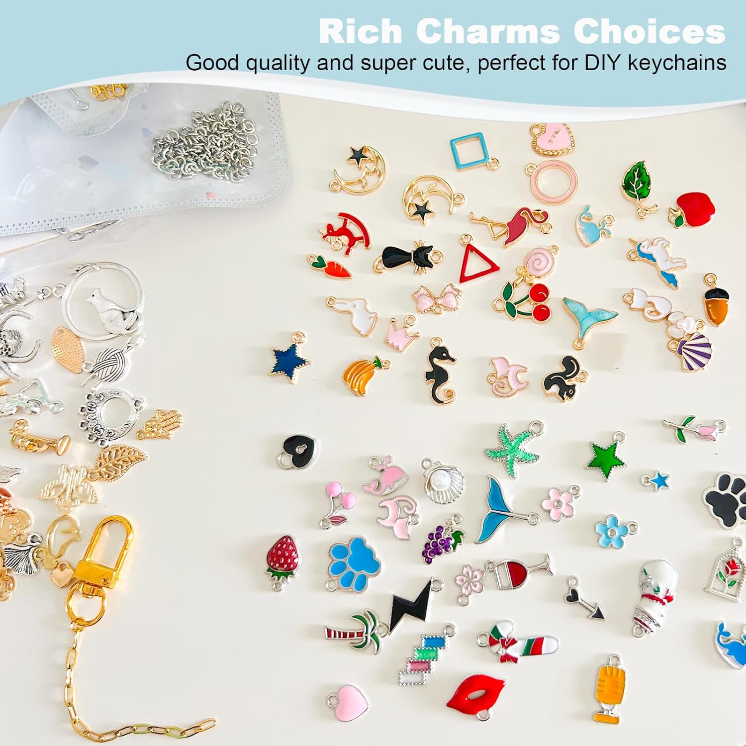 HejVulkan 588 PCS Keychain Making Kit with Charms, Gold and Silver Keychain DIY Kit with Jewelry Chains, Charms, Key Chain Clips, Letter Beads, for Key Chain Making Supplies DIY Crafts - Image 8