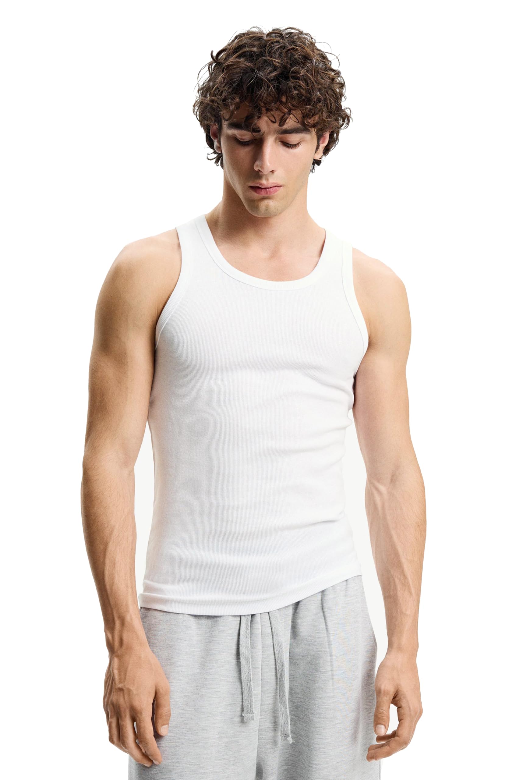 three times 5 Men’s Cotton Athletic Ribbed Tank Top | Sleeveless Gym Vest | Slim Fit Essential Innerwear (White)-picture-55