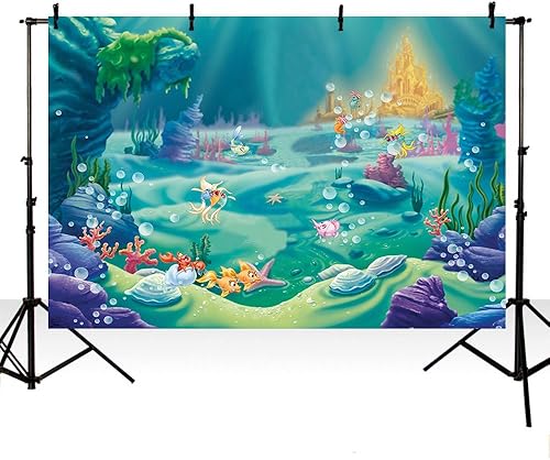 MEHOFOTO Fondo de cabina de estudio fotográfico con temática de sirena de 8 x 6 pies, mundo submarino, castillo de burbujas, decoración de fiesta de