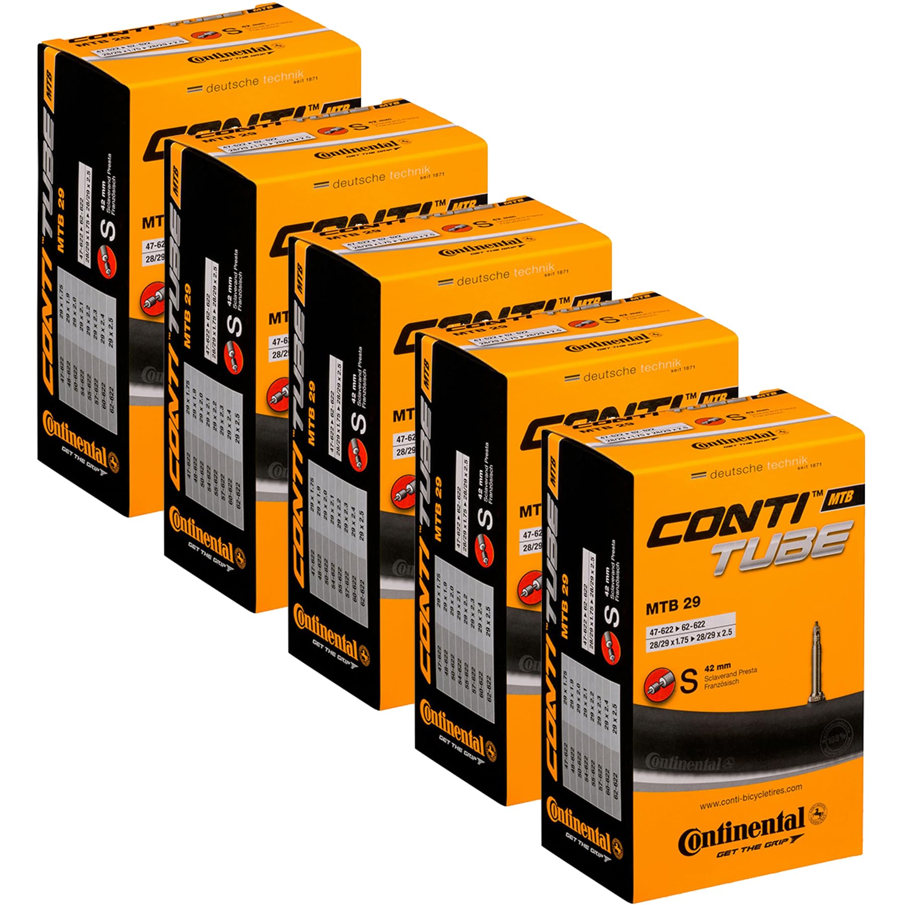 Continental Tubos para bicicleta MTB 26, 27.5, 28, 29 (1.75-2.25) válvula Presta 42 mm tubo de bicicleta - Paquete de valor (paquete de 5) tubo de bicicleta