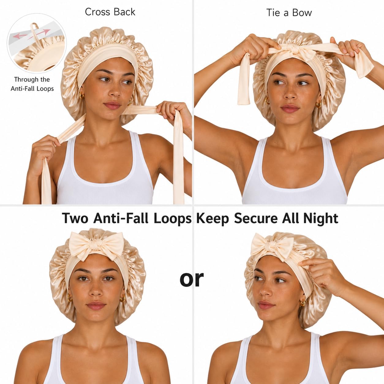 100% Mulberry Silk Sleep Bonnet - 19 Momme Reversible Sleep Cap/Hat - Double-Layer Adjustable Silk Hair Wrap