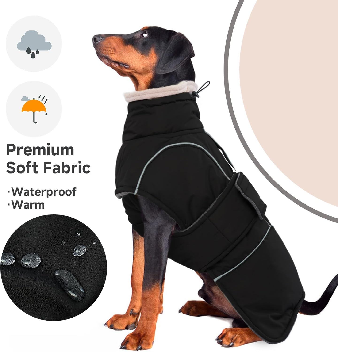 Dog Winter Coat for Small to Large Dogs(XS-XXXL)– Waterproof Windproof Fleece Lined Jacket with Reflective Trim,Pet Vest with Adjustable Buckles, Machine Washable Black 2XL