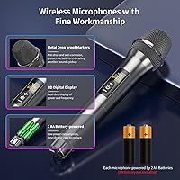 Vista 3 de Micrófono de Karaoke Inalámbrico, Sistema de Micrófono Dinámico UHF Universal Profesional con Receptor, Micrófonos Inalámbricos de Mano para Canto