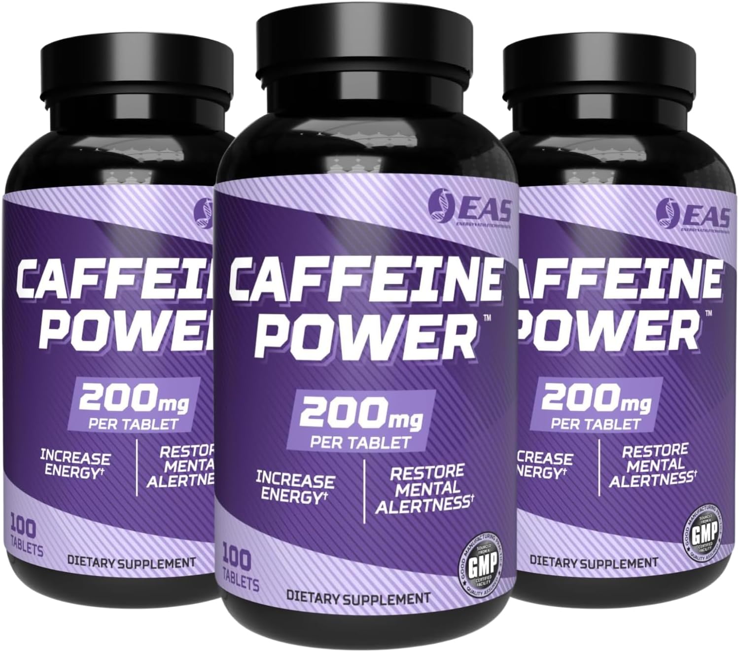 EAS Caffeine Power 200mg | Caffeine Pills Supplement | Increase Energy & Restore Mental Alertness | Gluten Free, Non GMO, Vegetarian Friendly | 100 Tablets (Pack of 2)