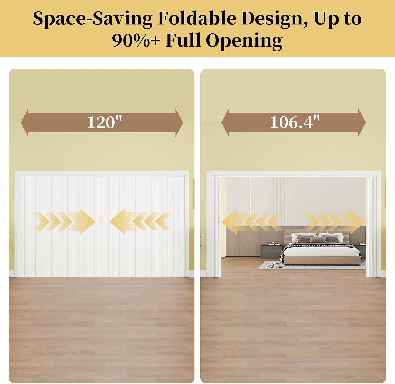 120" x 80" Enhanced Accordion Door Interior, Power Magnetic PVC Folding Door with 4 Handles & All Hardware, Room Divider Accordion Doors for Doorway Closet Basement Bathroom RV Camper, White